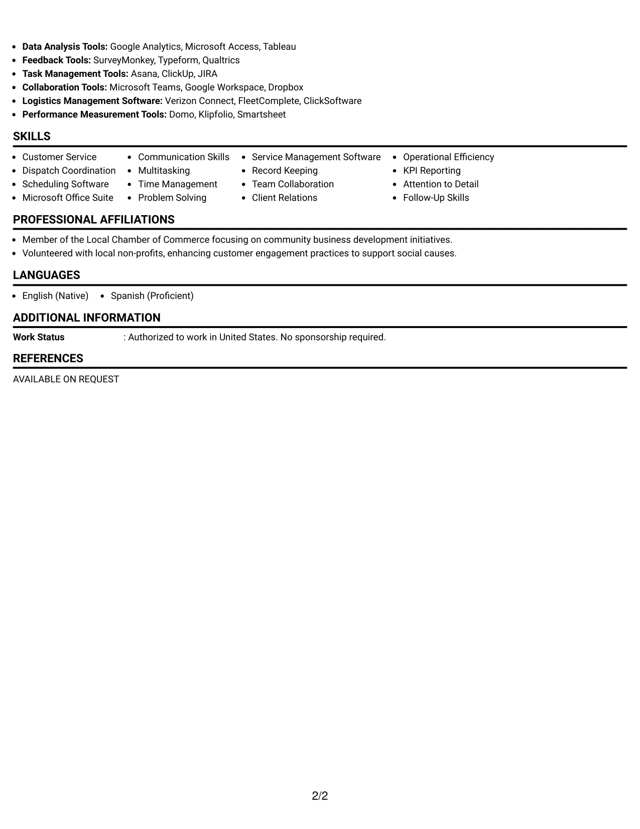Resume Example Page 2
