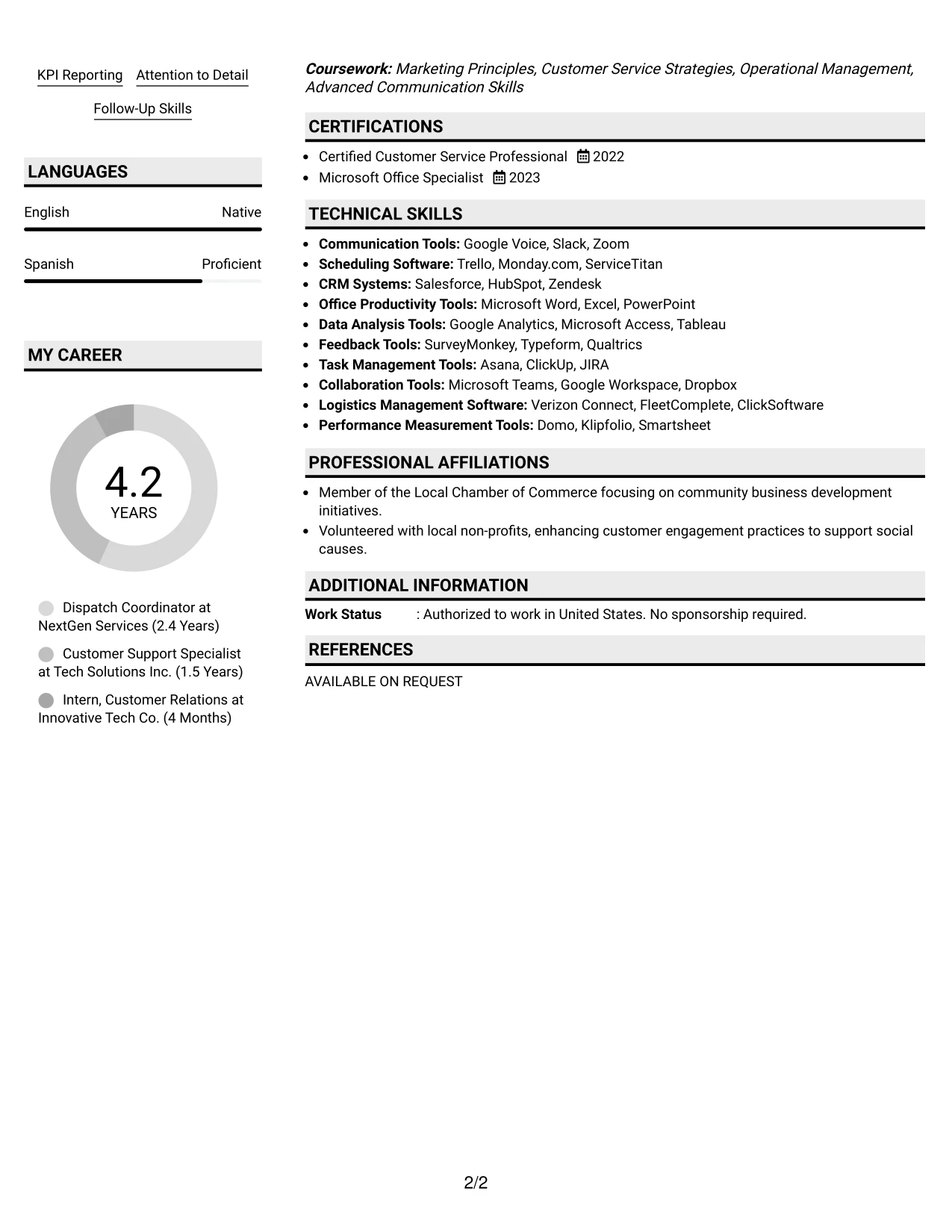 Resume Example Page 2