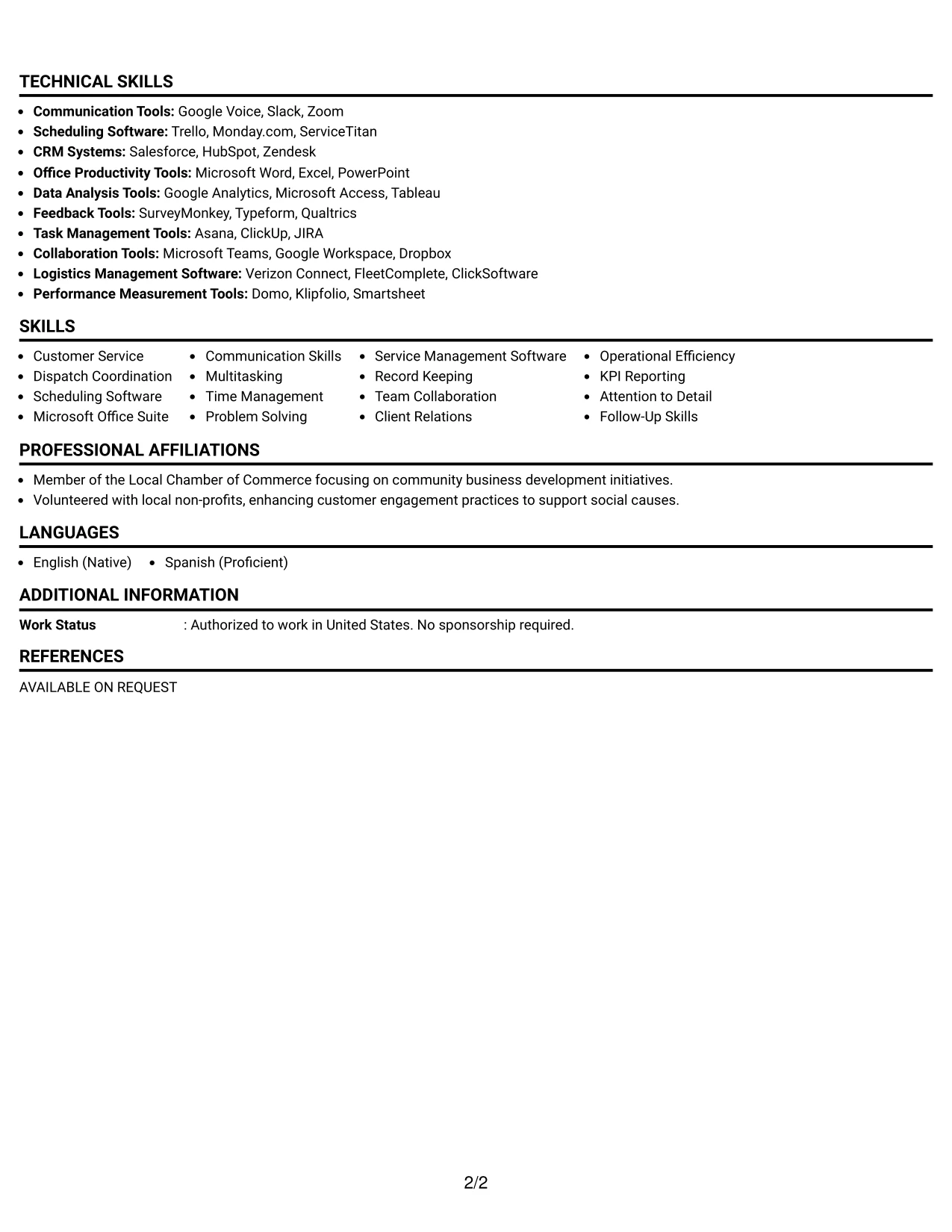 Resume Example Page 2