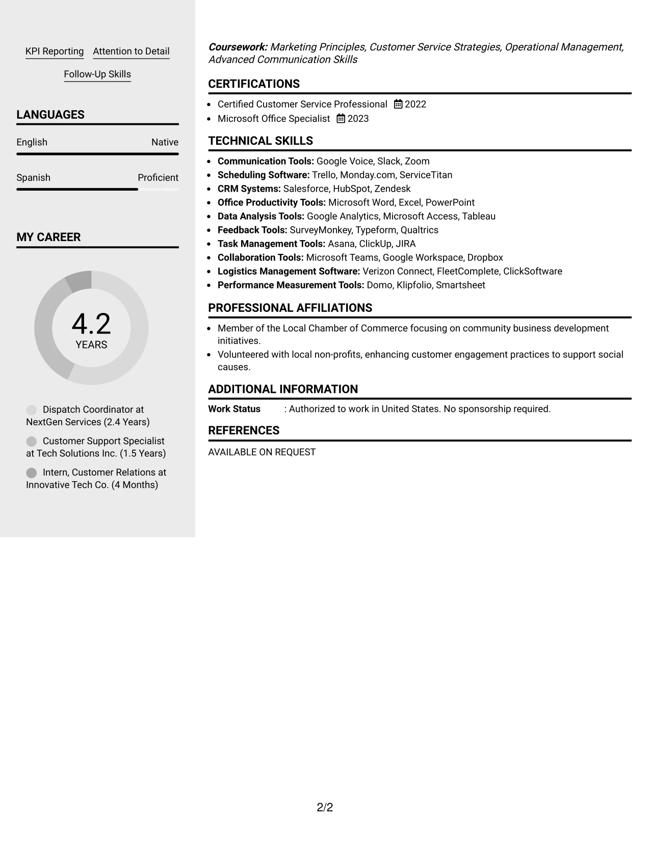 Resume Example Page 2