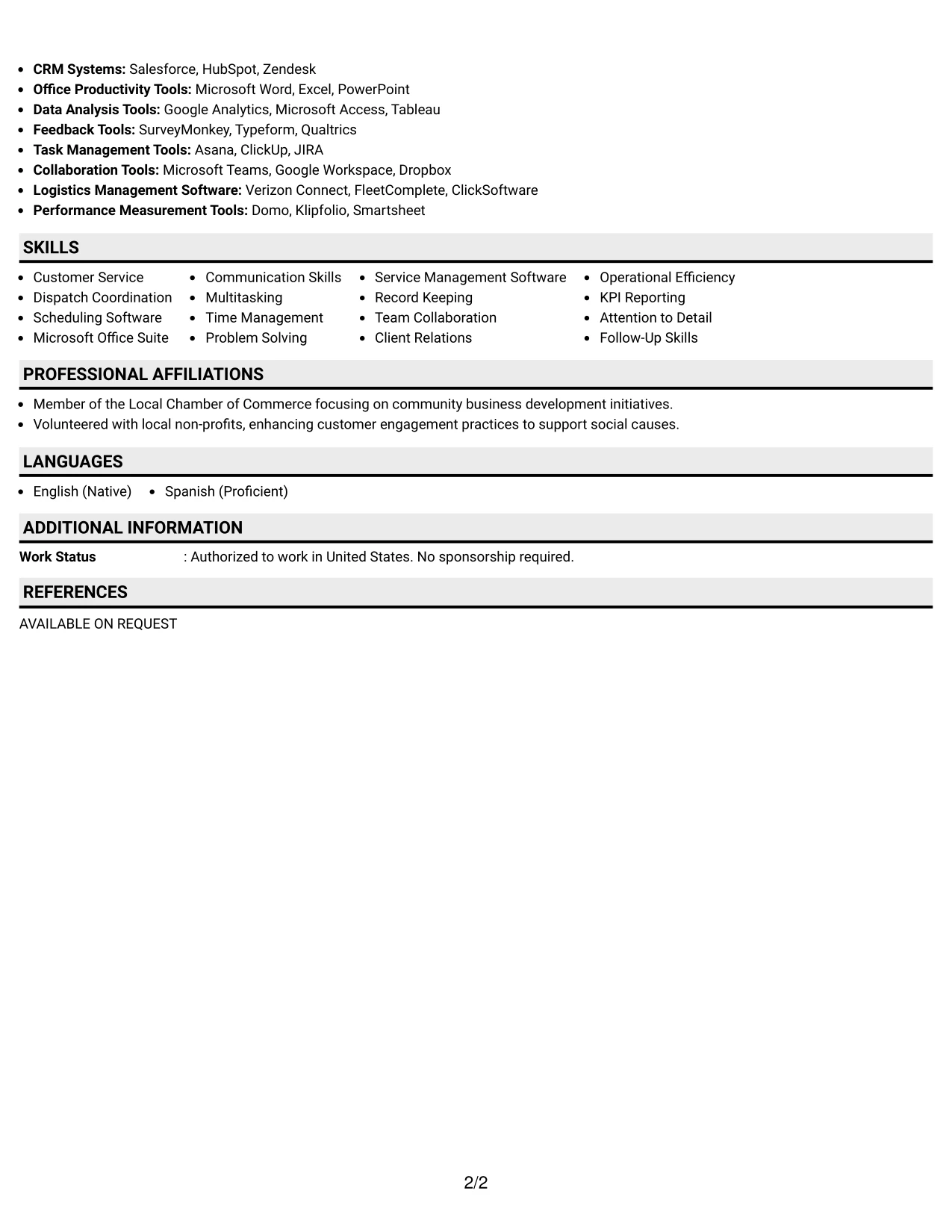 Resume Example Page 2