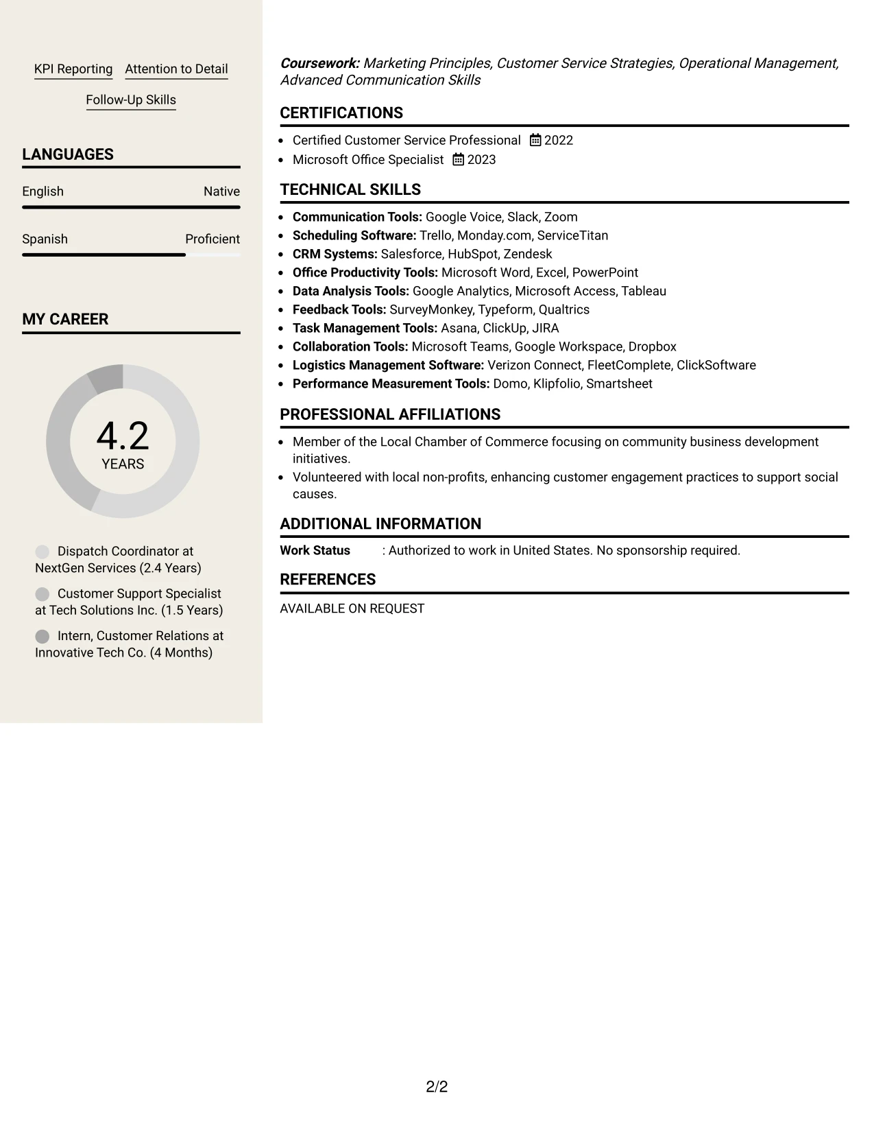Resume Example Page 2