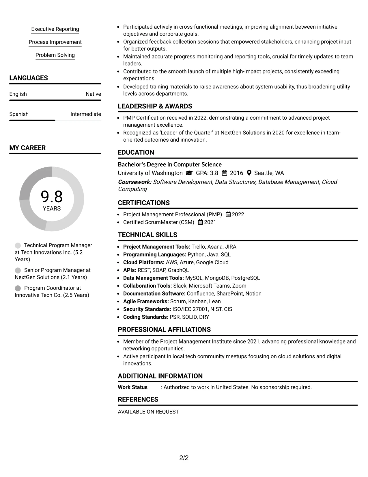 Resume Example Page 2