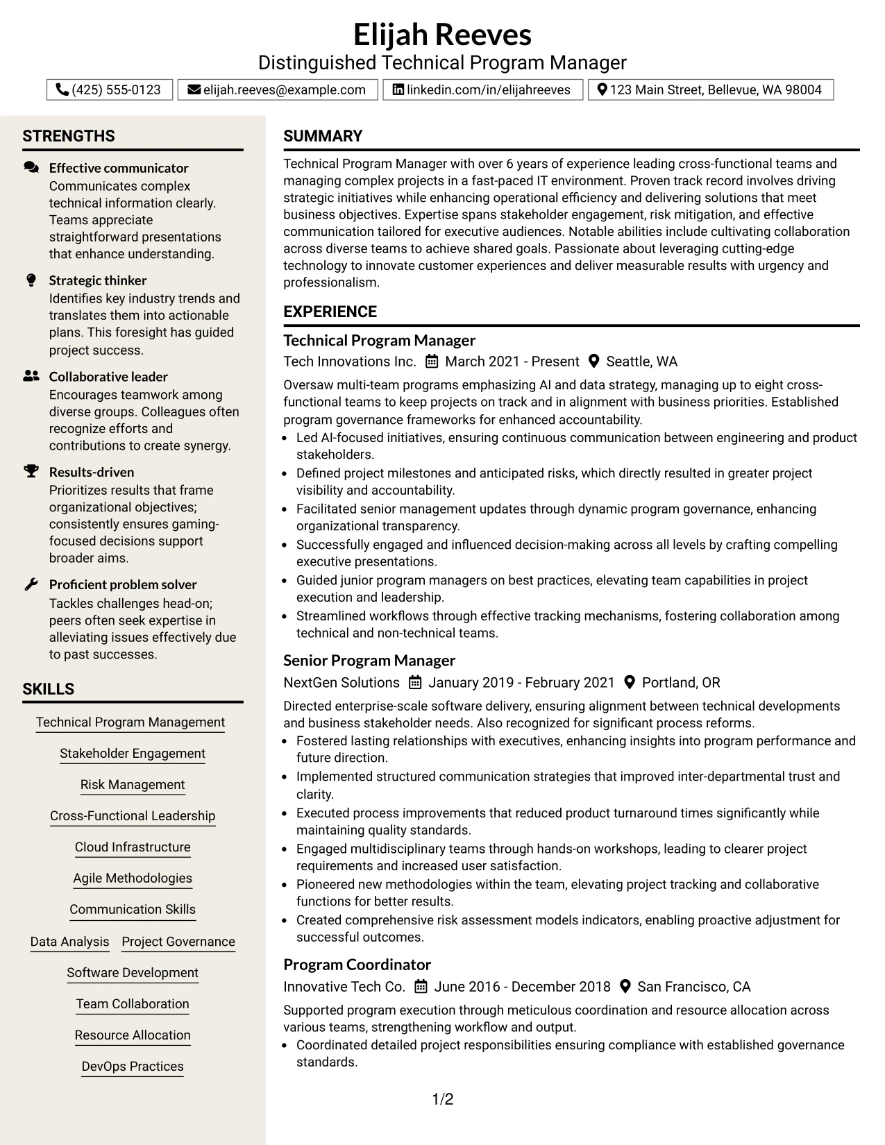 Resume Example Page 1