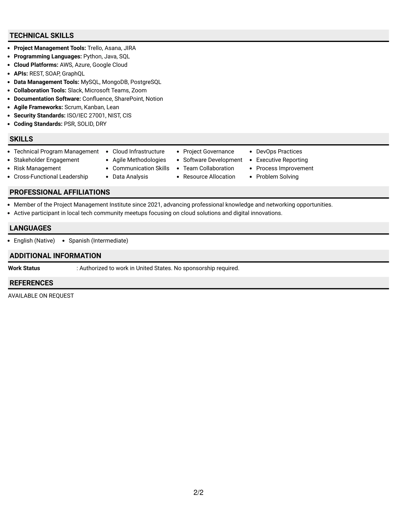 Resume Example Page 2