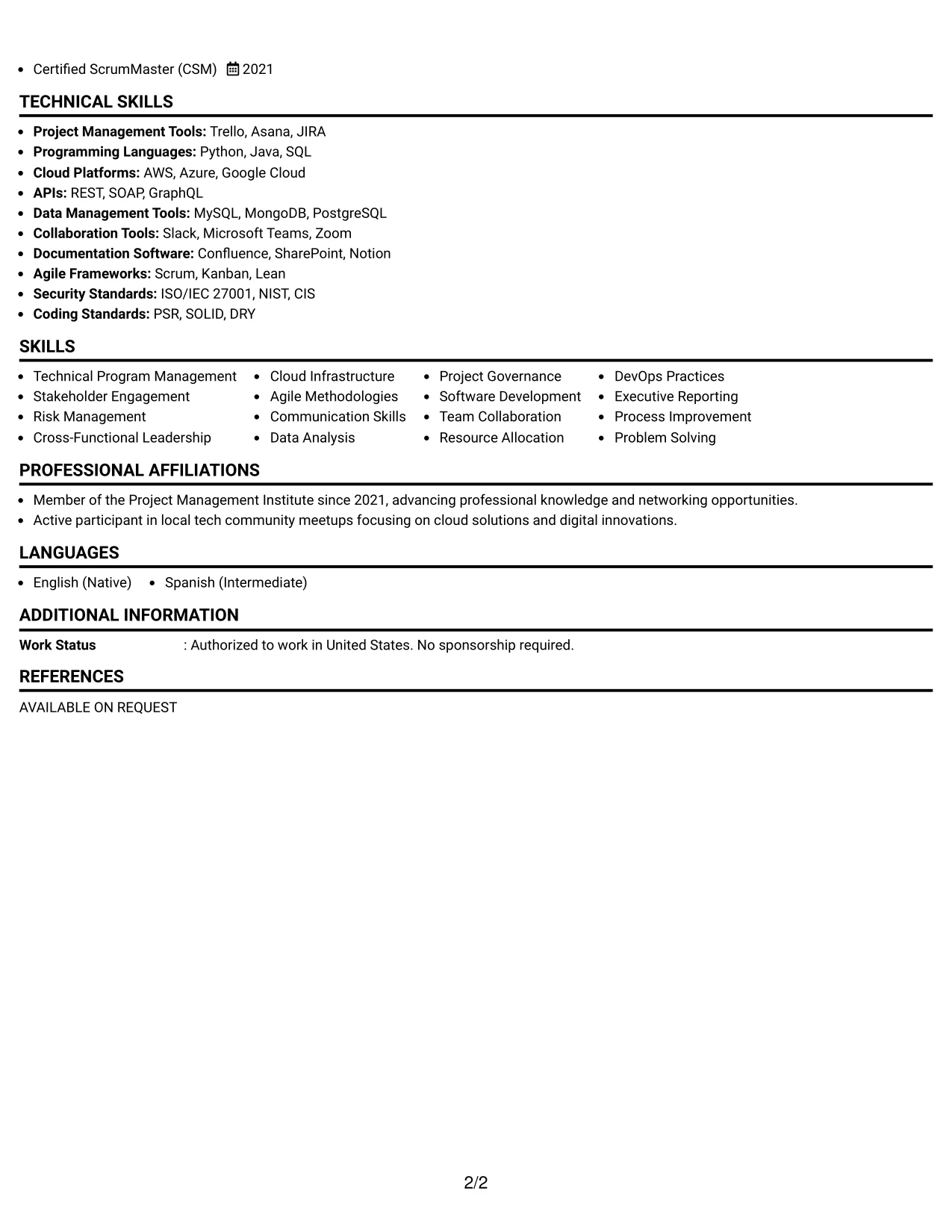Resume Example Page 2