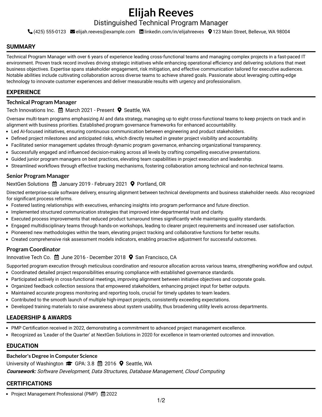 Resume Example Page 1