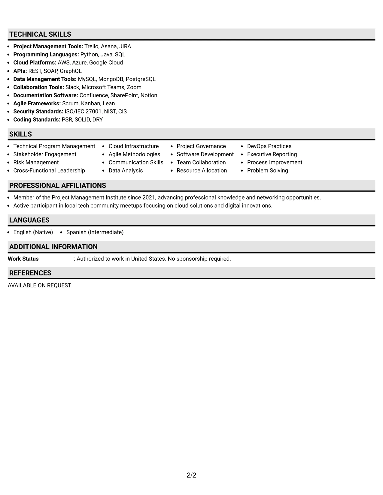 Resume Example Page 2