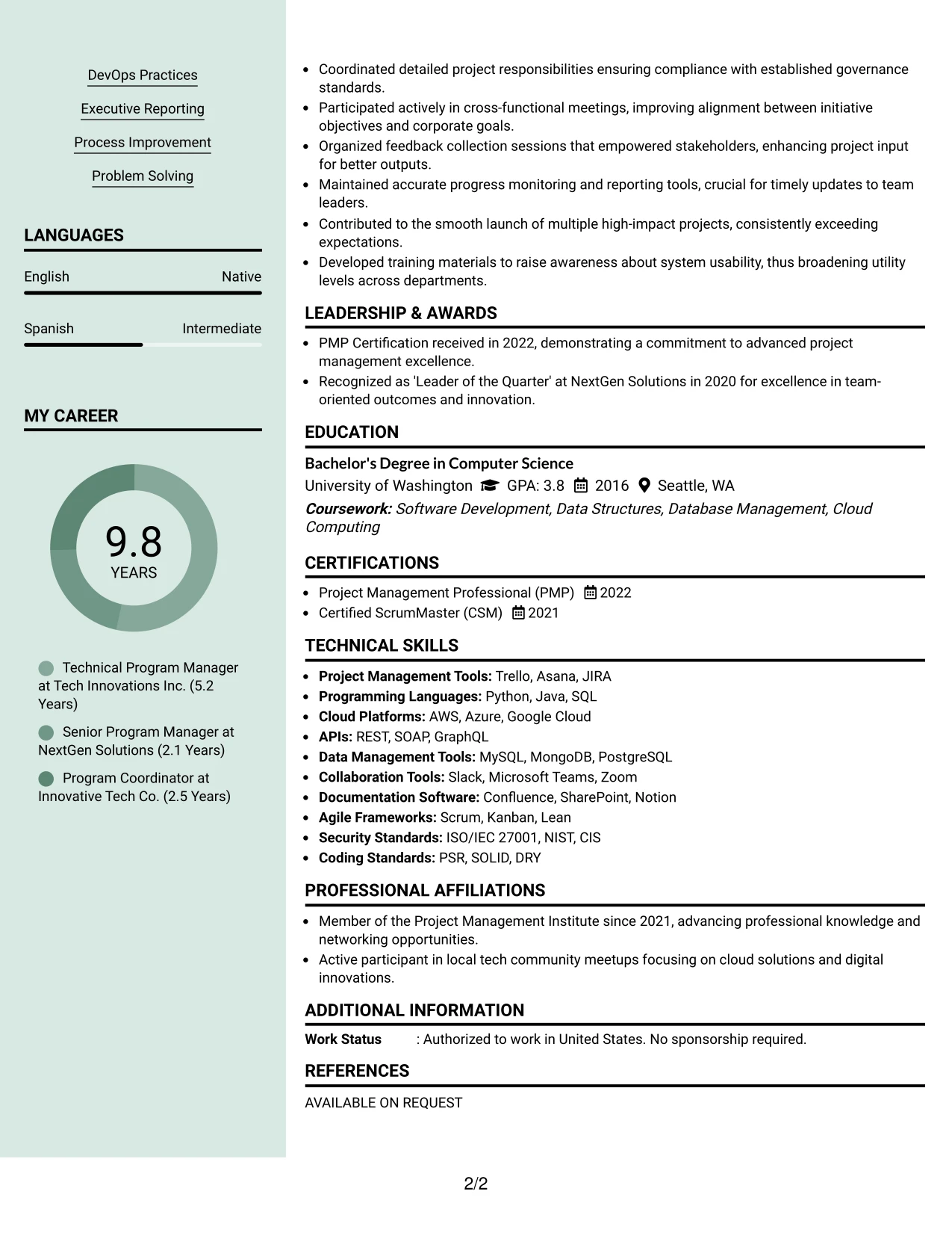 Resume Example Page 2