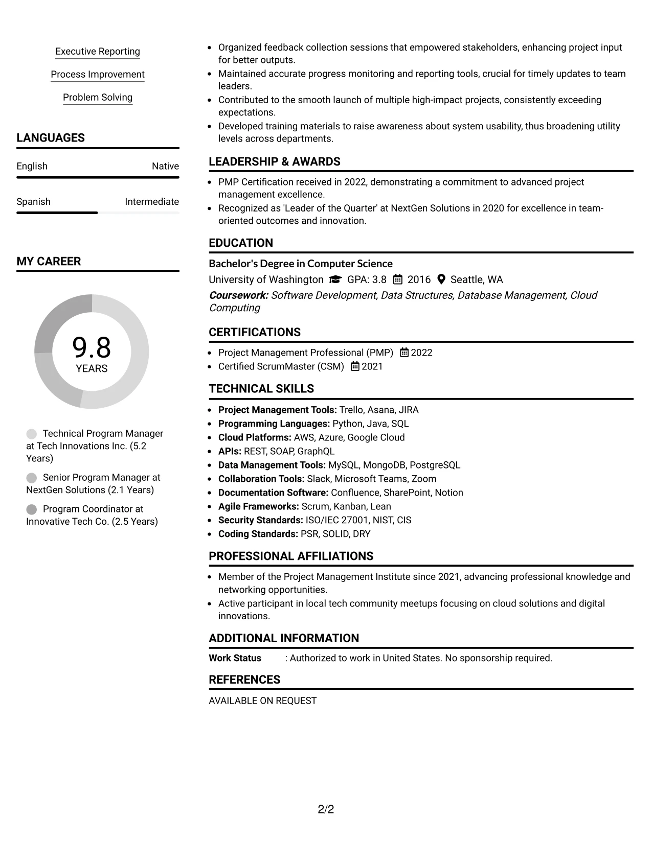 Resume Example Page 2