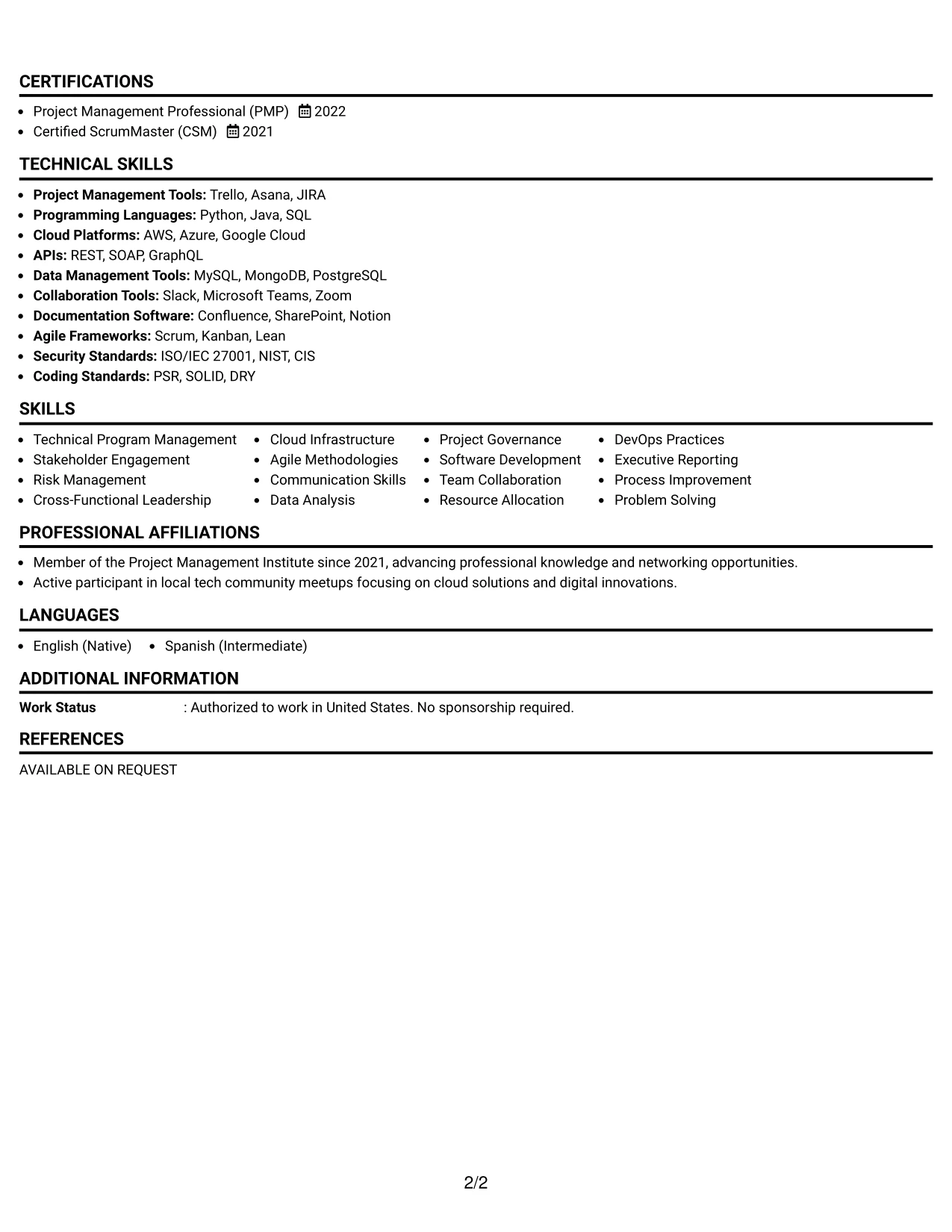 Resume Example Page 2