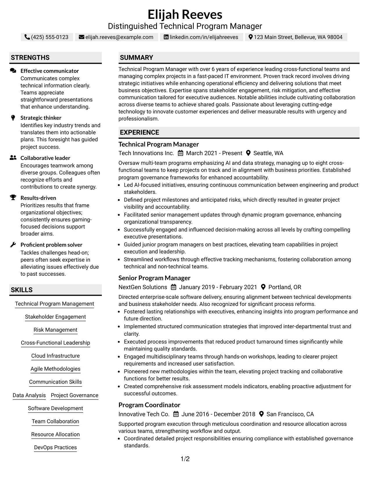 Resume Example Page 1