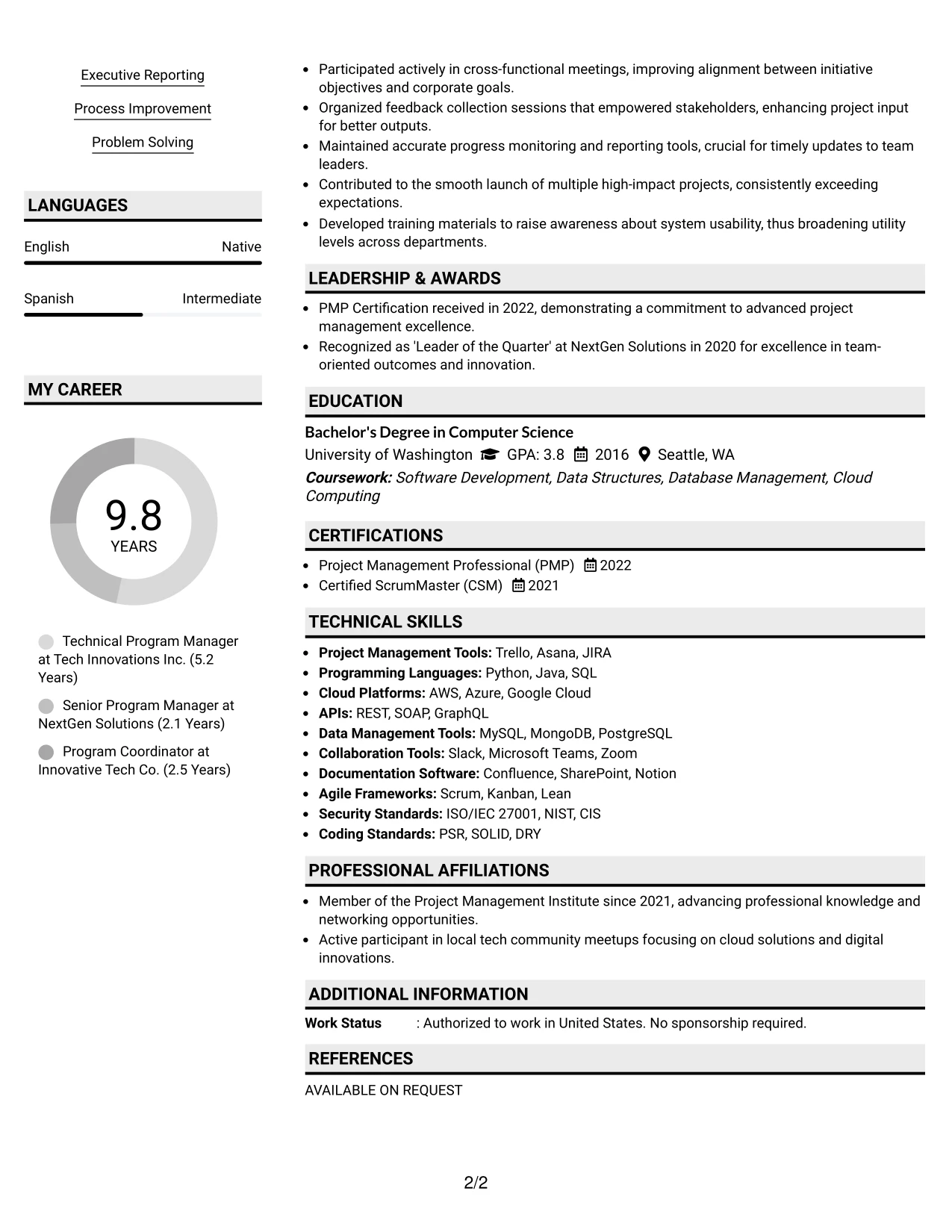 Resume Example Page 2