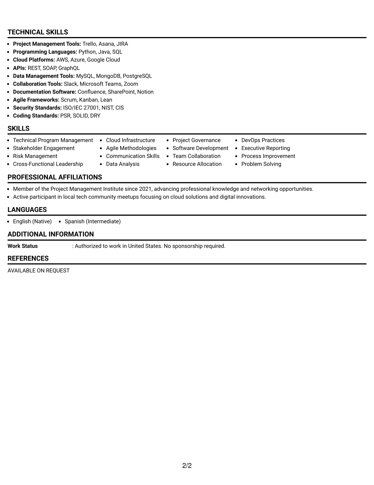 Resume Example Page 2