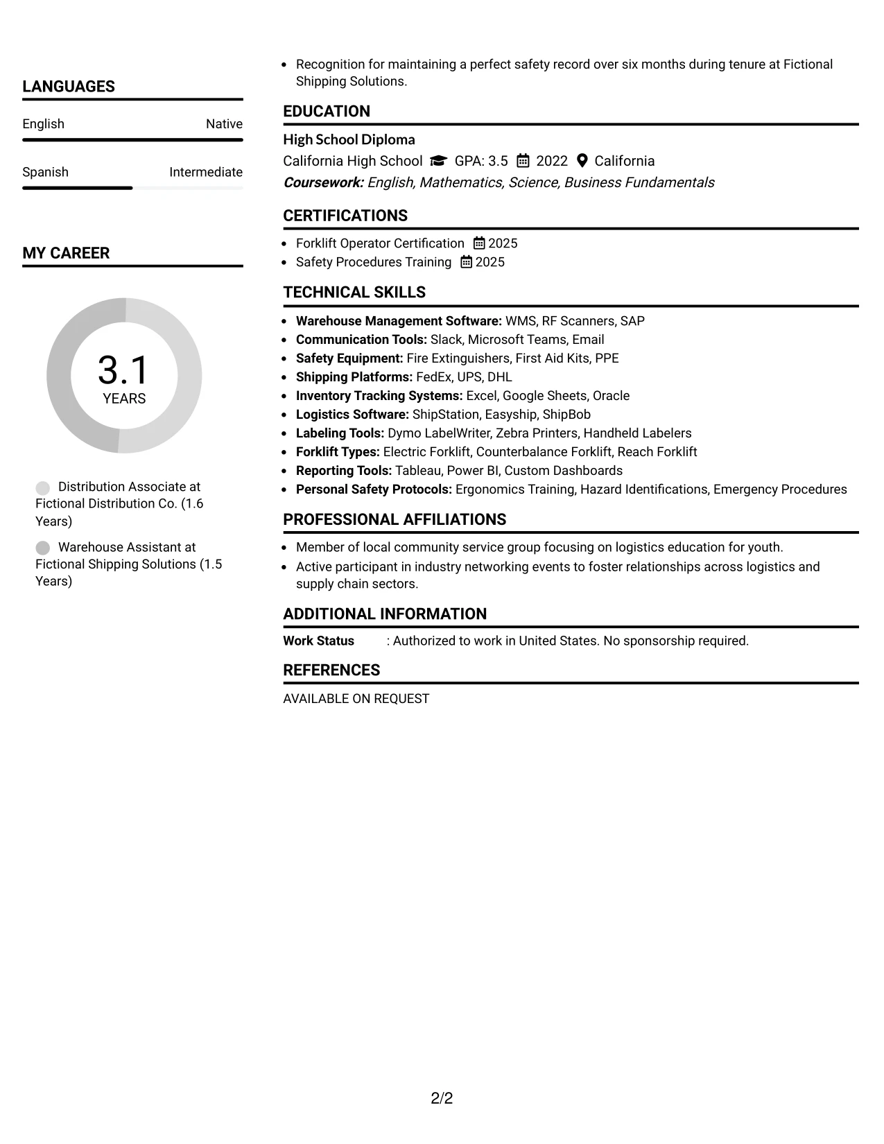 Resume Example Page 2