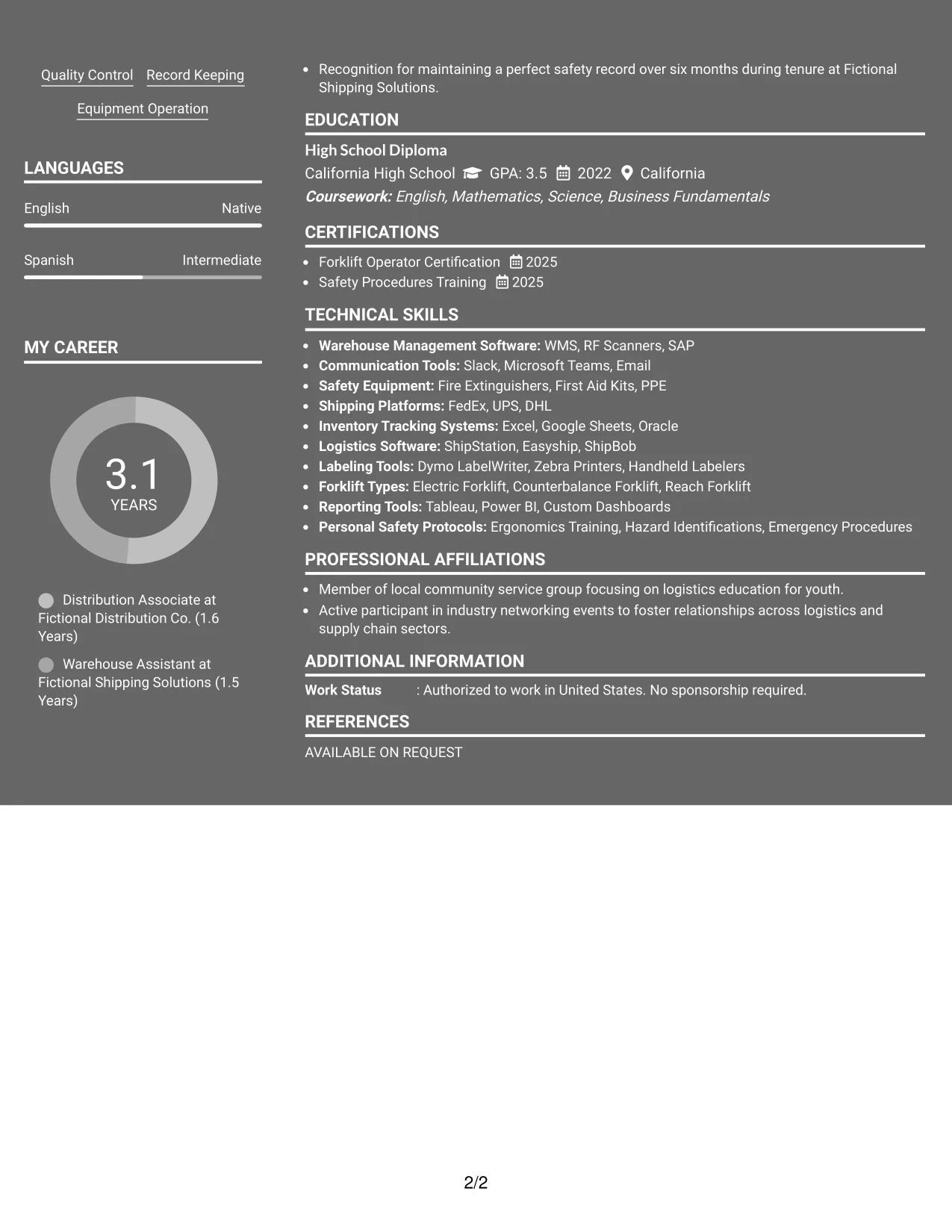 Resume Example Page 2