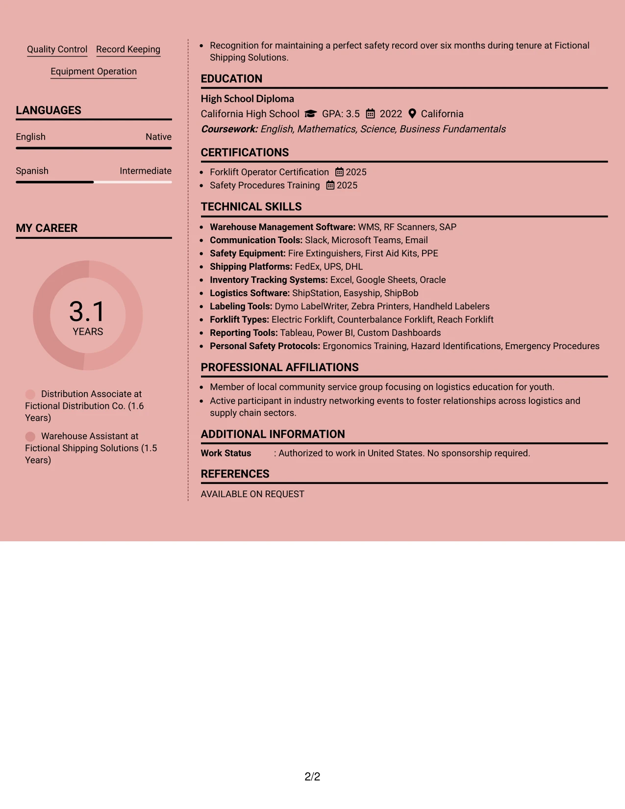 Resume Example Page 2