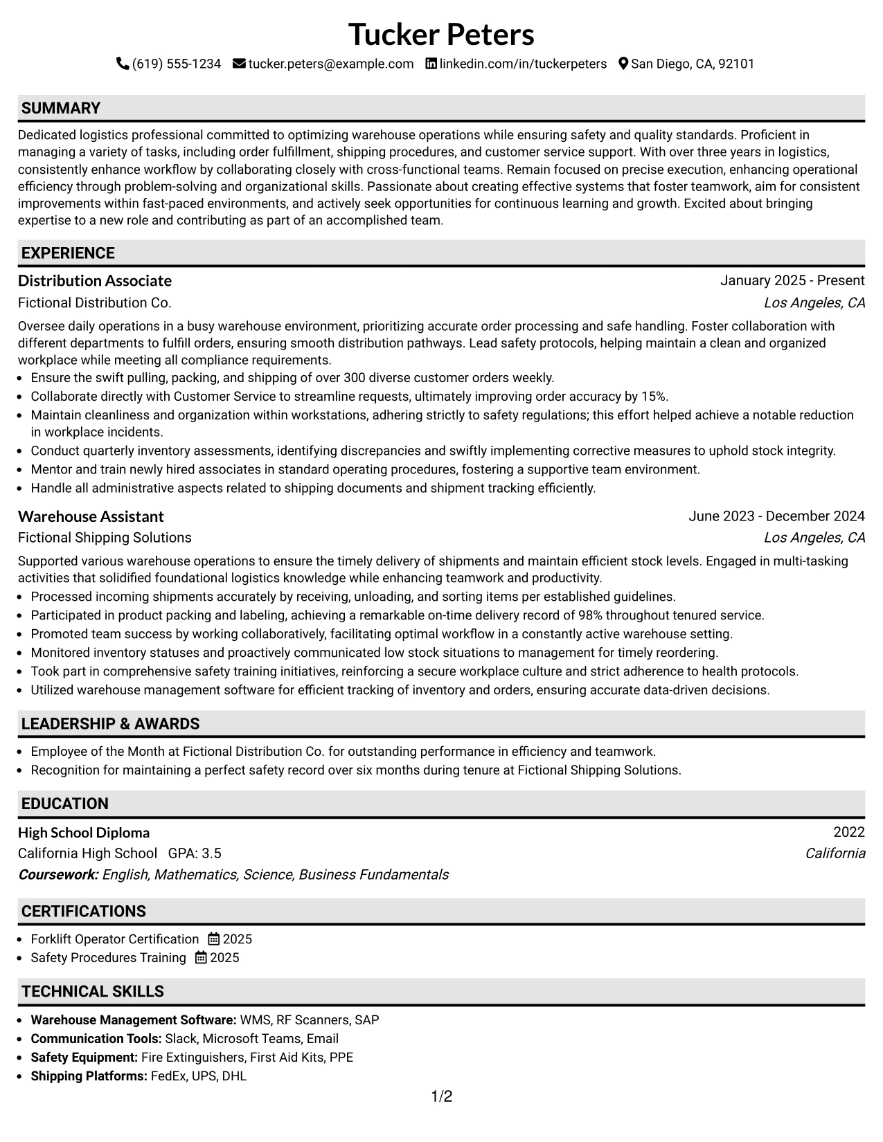 Resume Example Page 1
