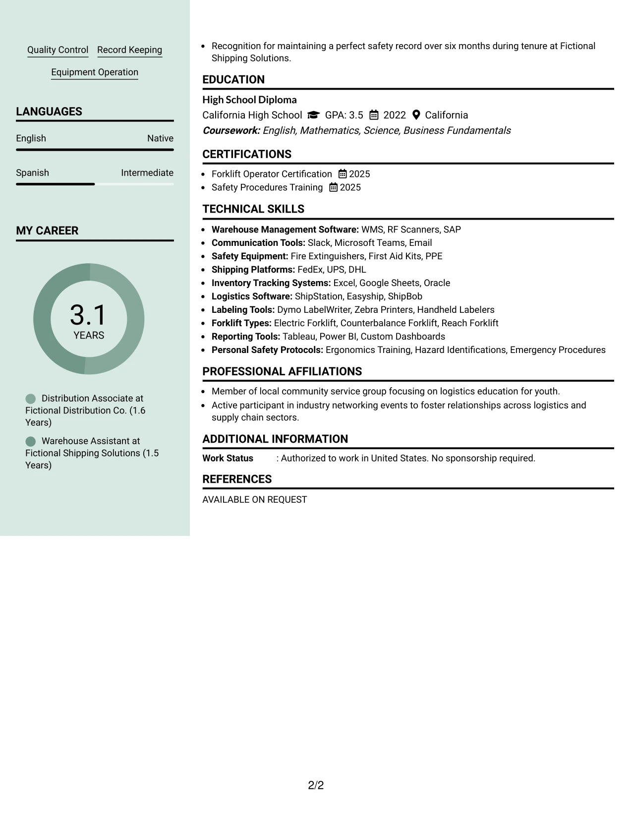 Resume Example Page 2