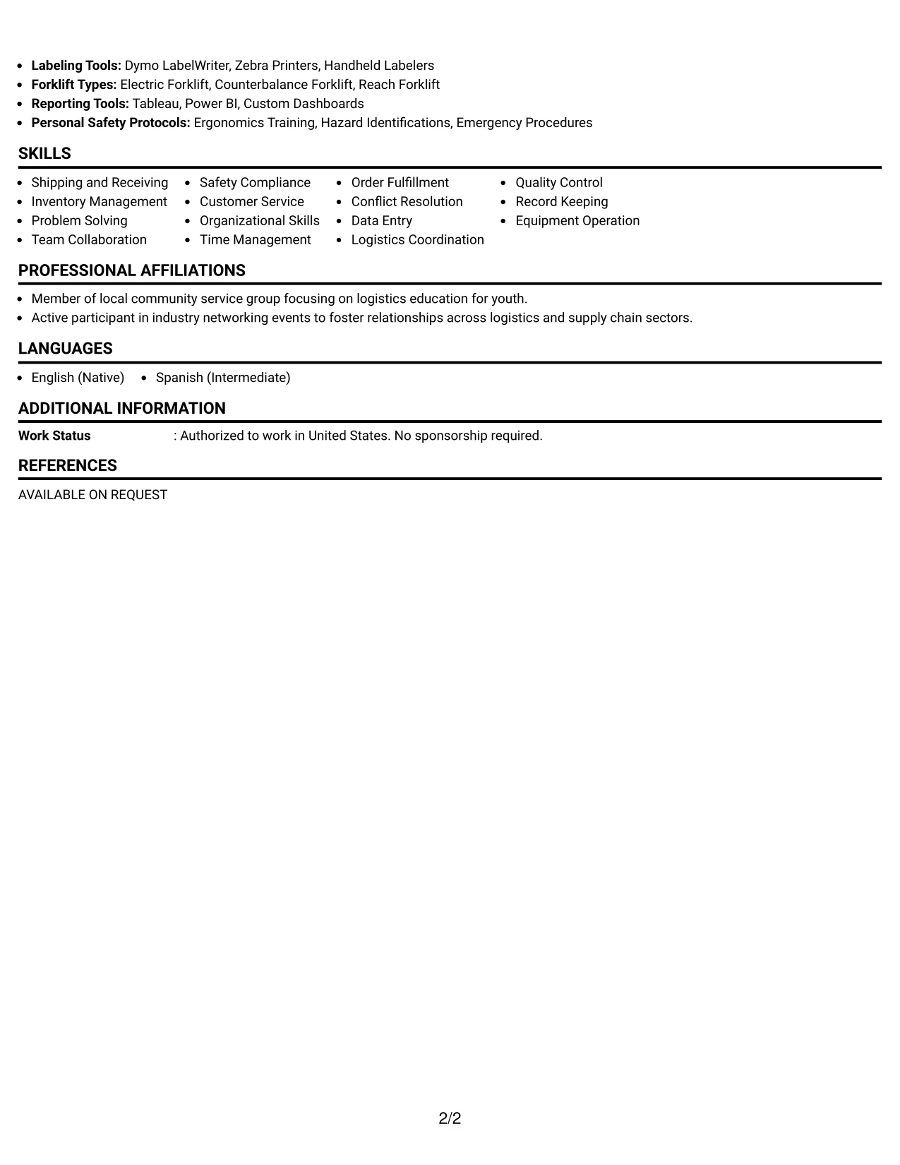 Resume Example Page 2