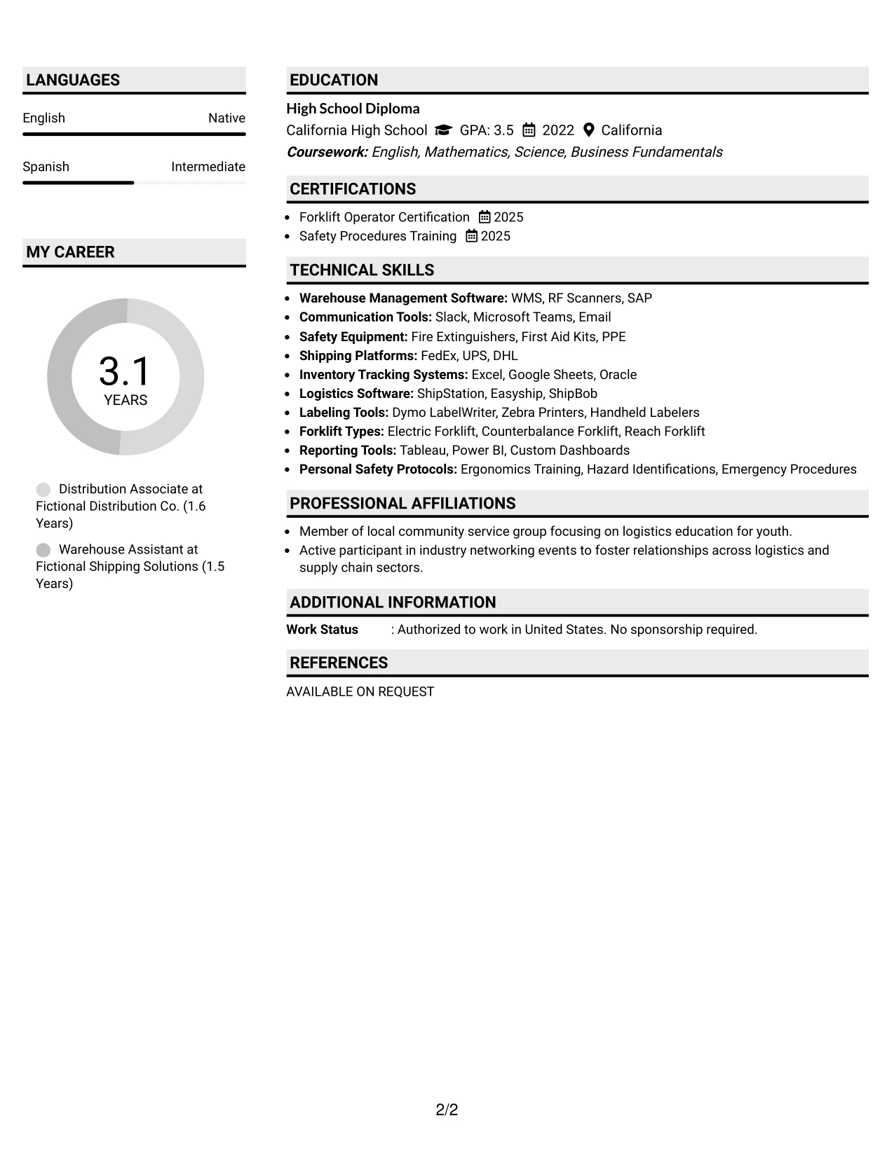 Resume Example Page 2