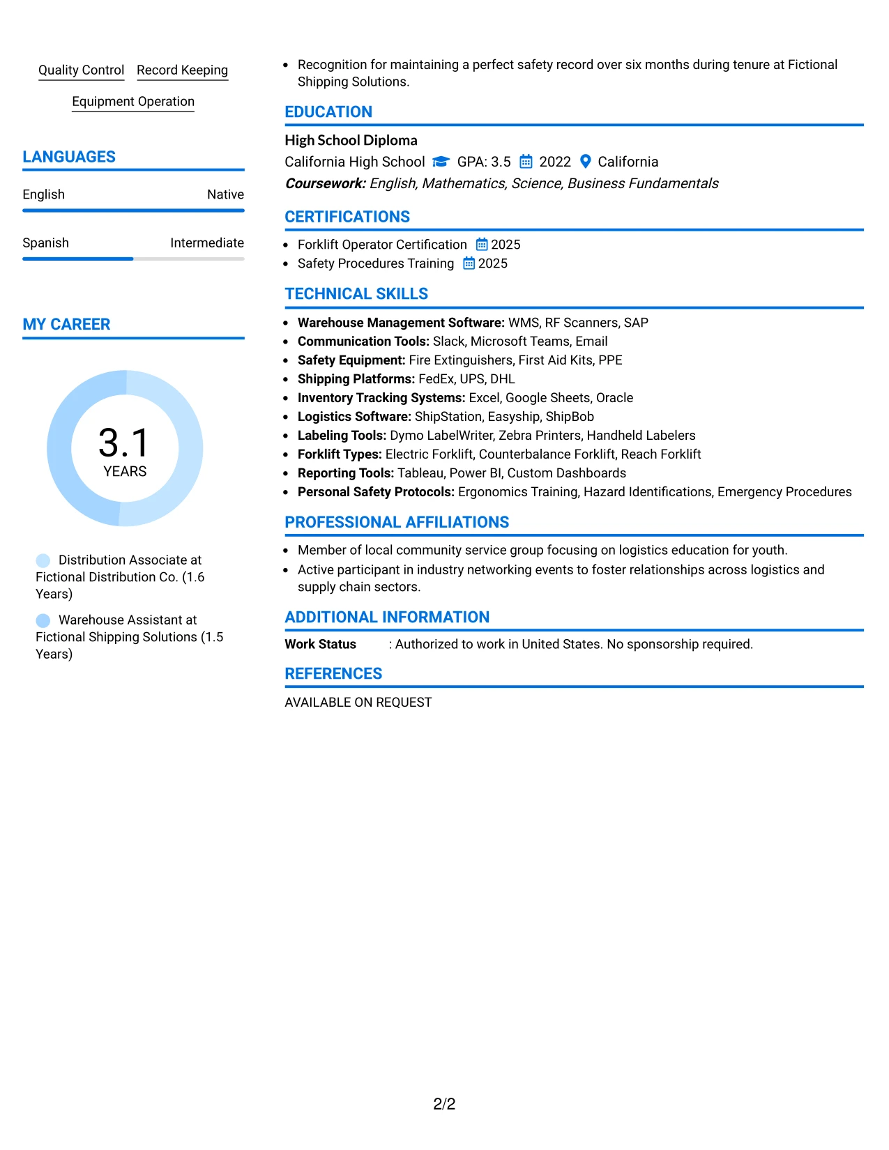 Resume Example Page 2