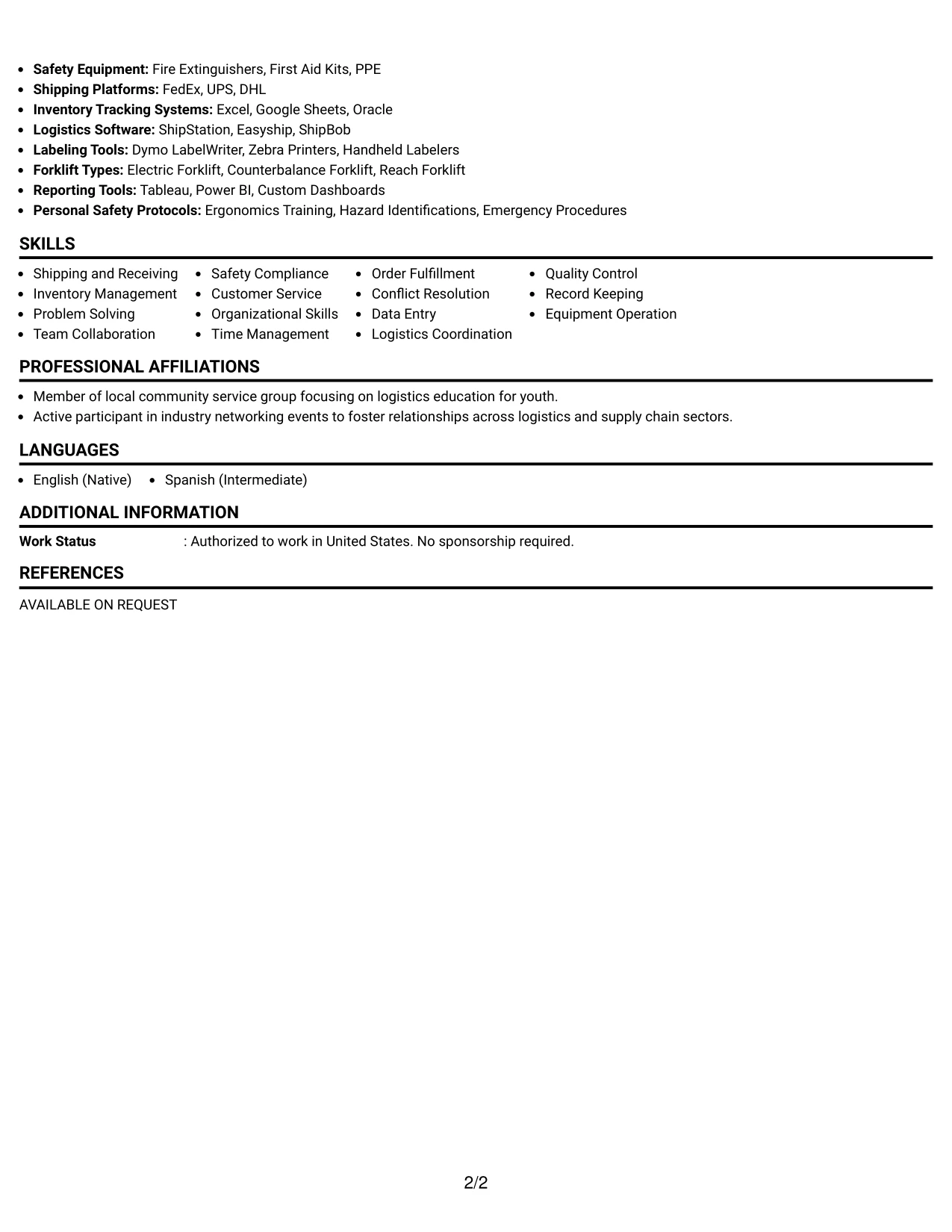Resume Example Page 2