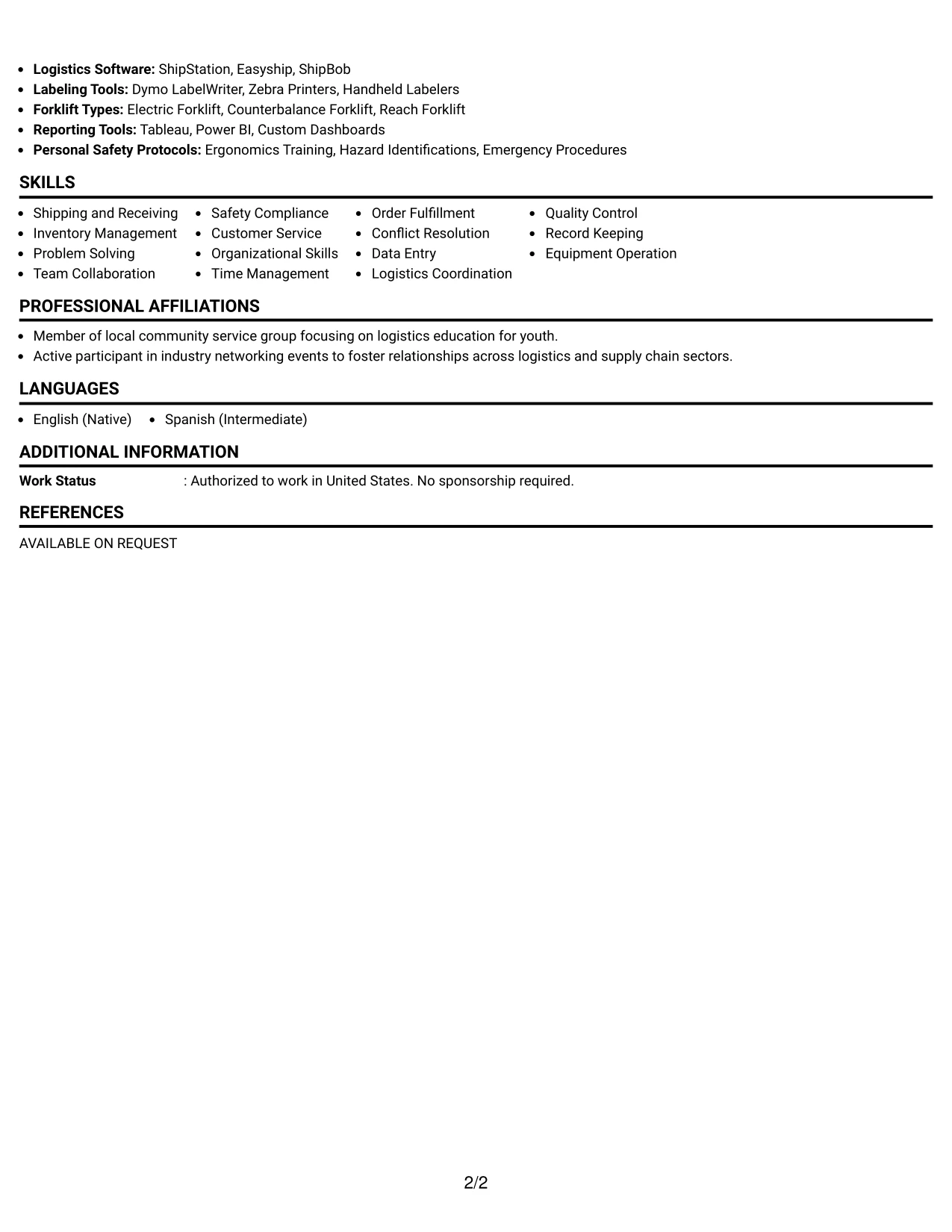 Resume Example Page 2