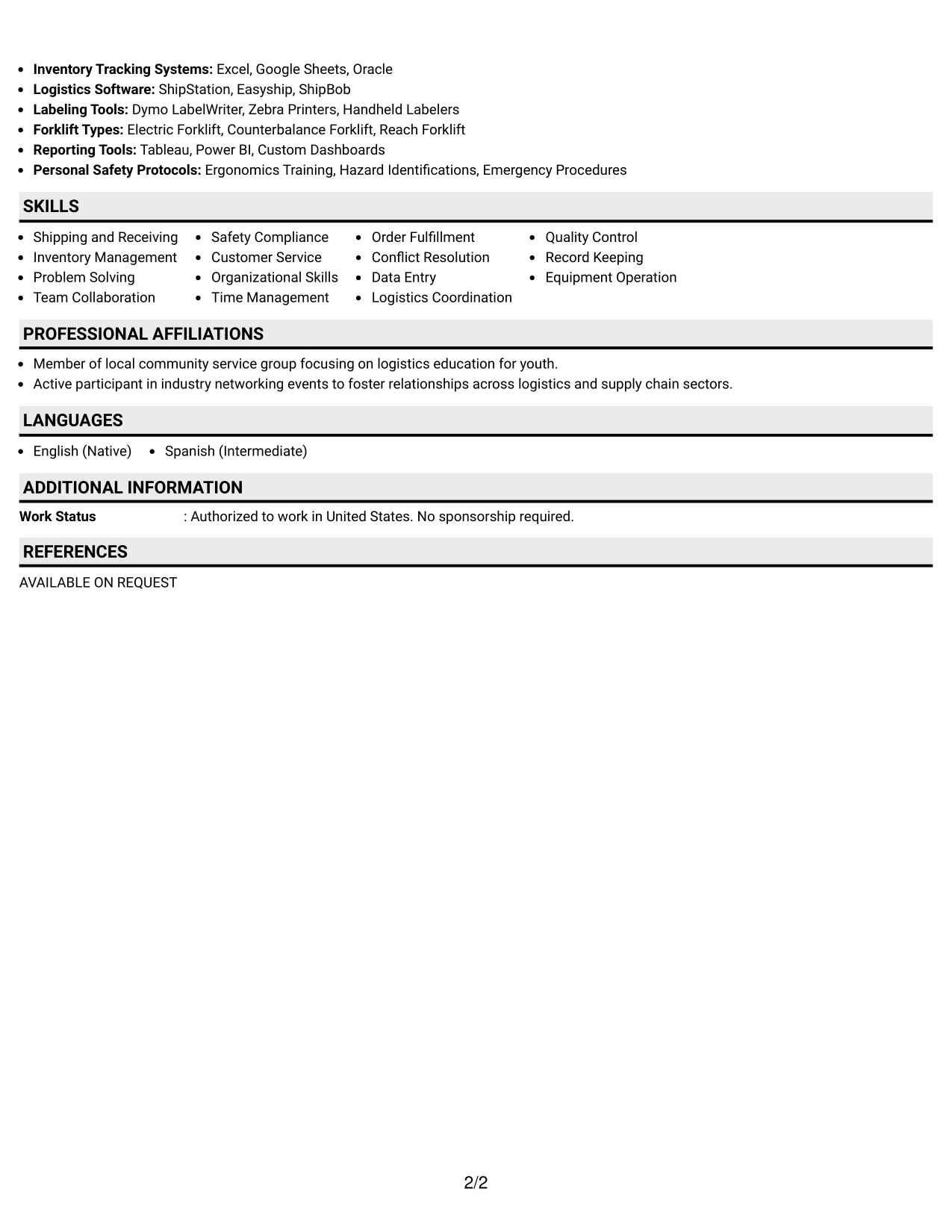 Resume Example Page 2