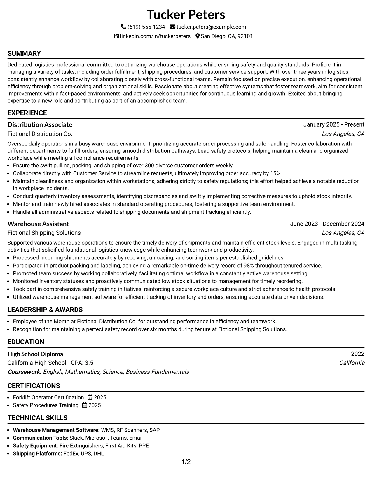 Resume Example Page 1
