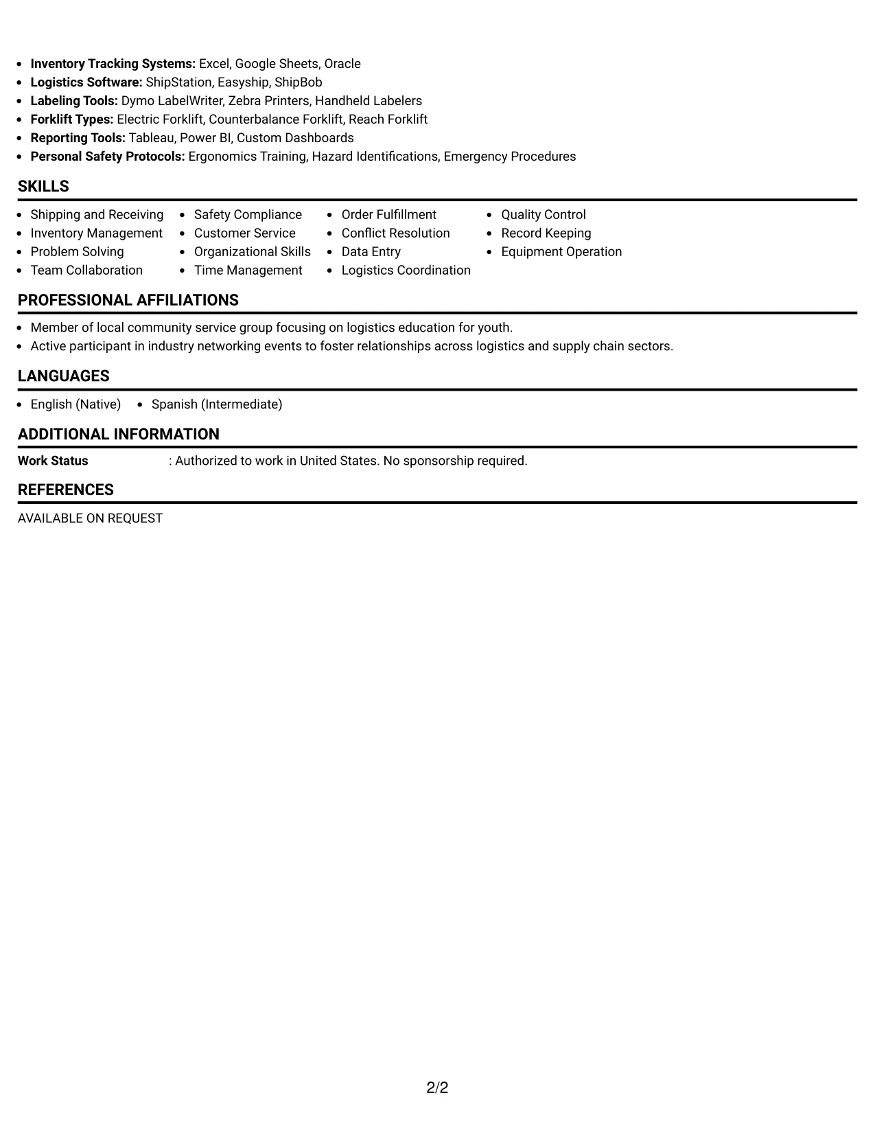 Resume Example Page 2