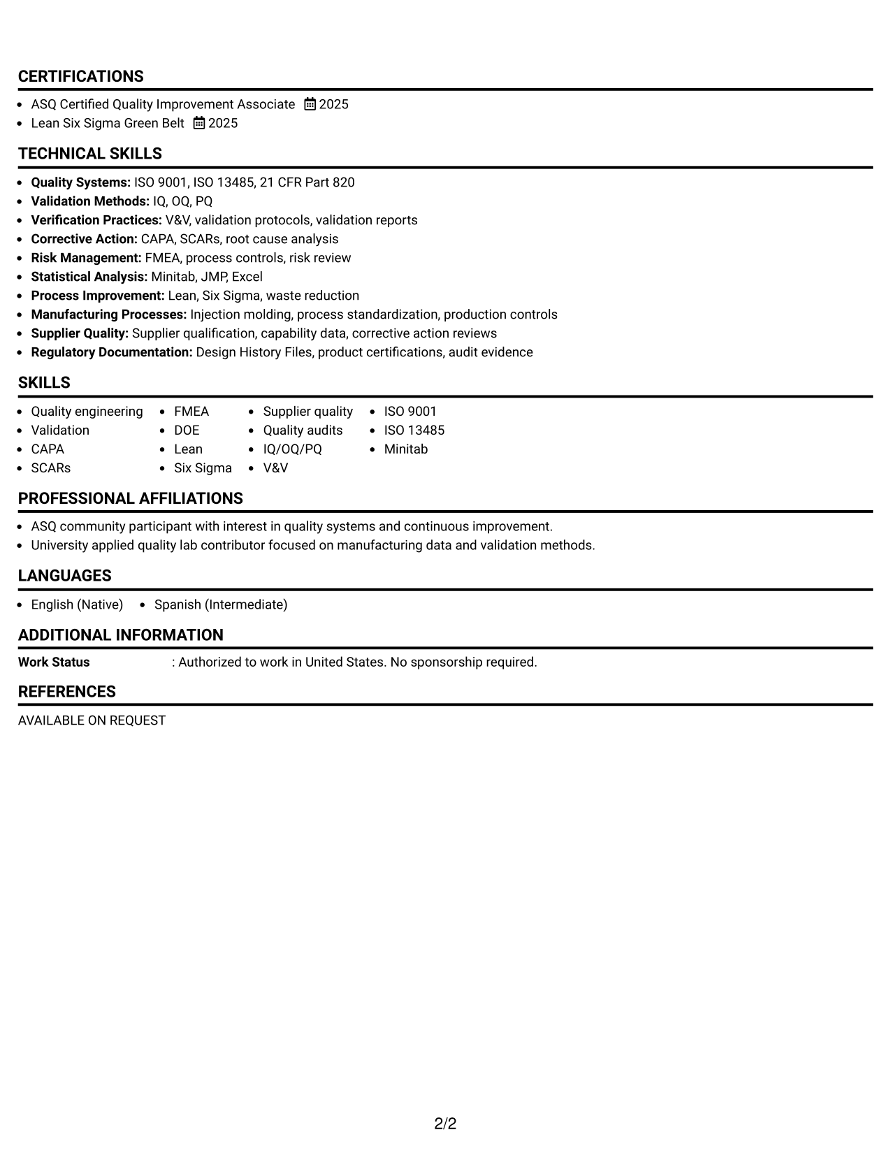 Resume Example Page 2