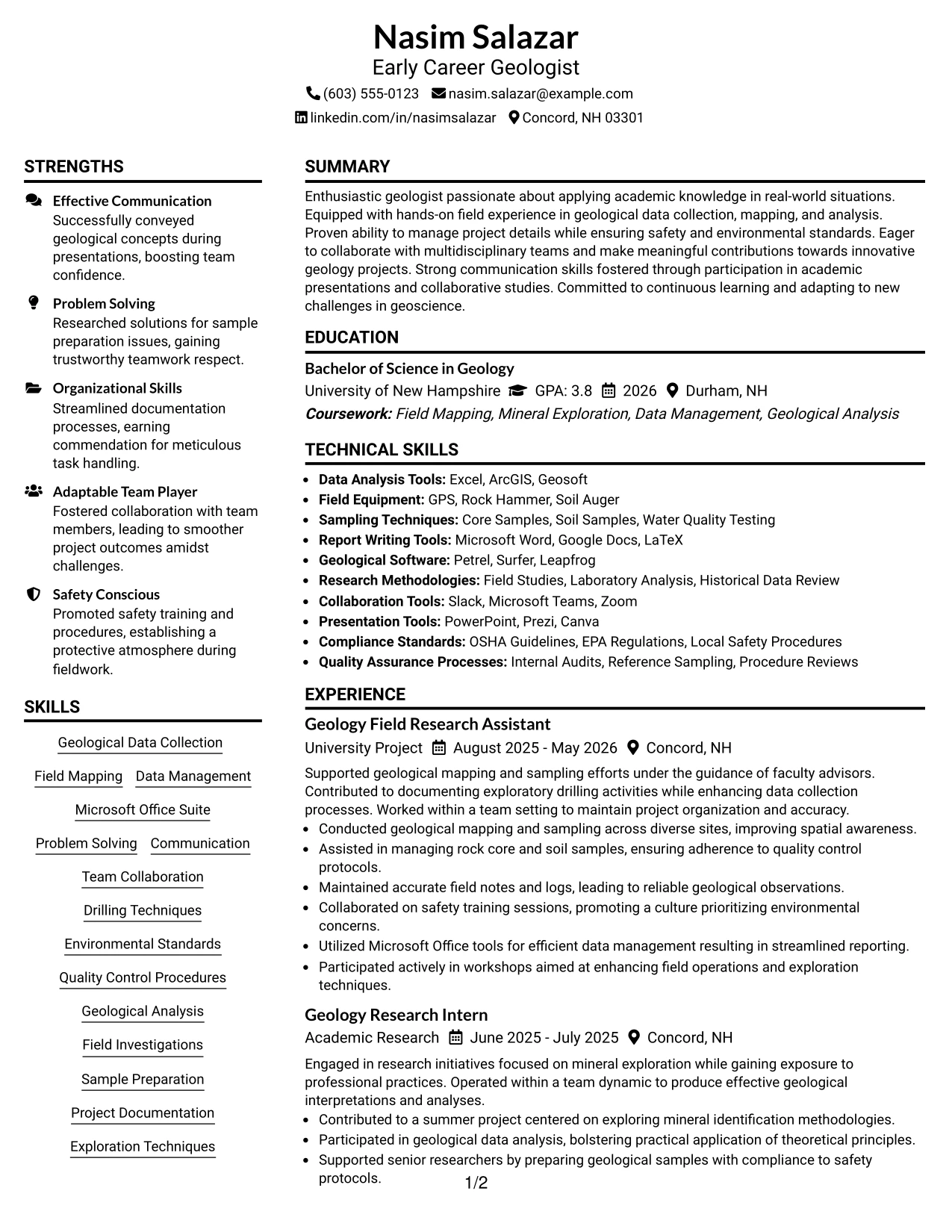 Resume Example Page 1