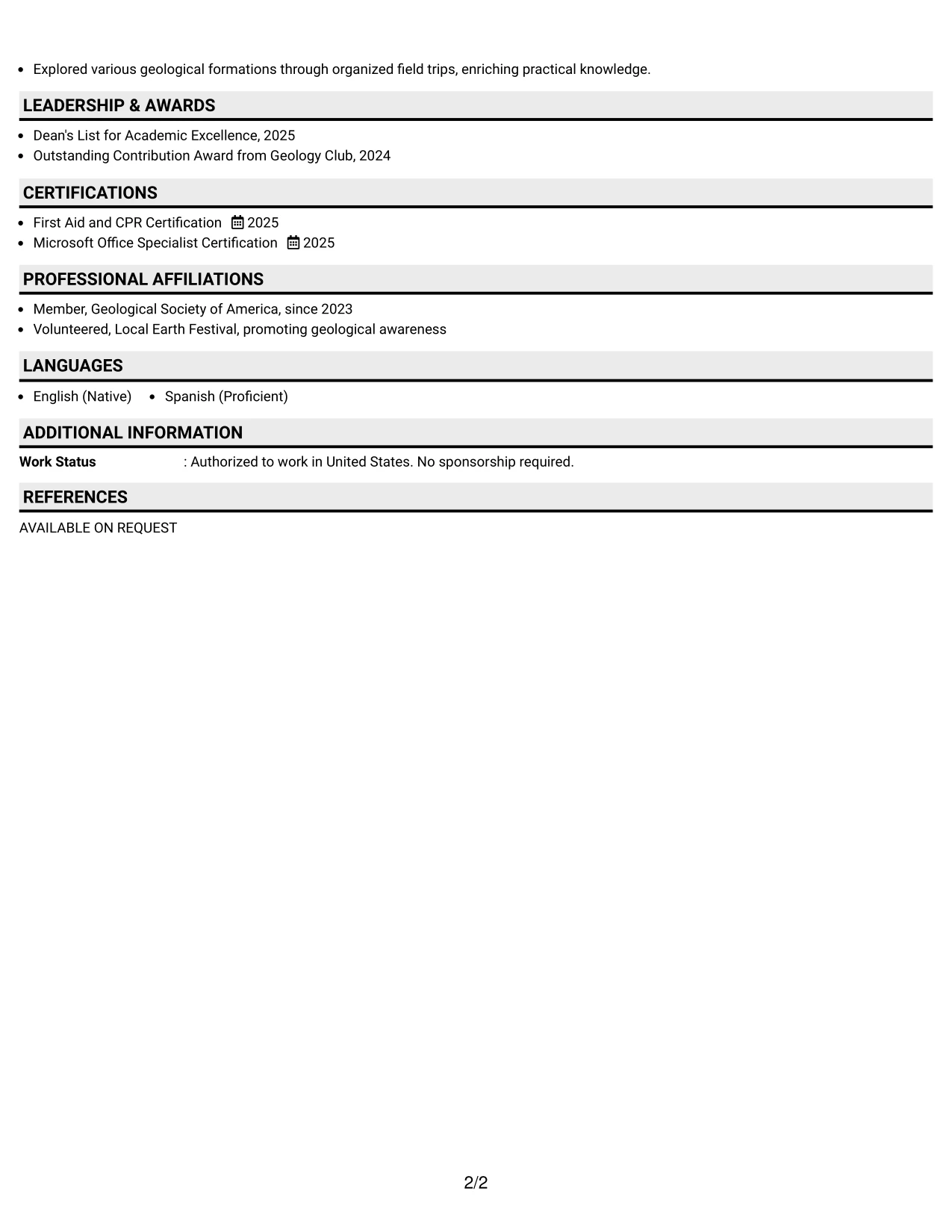 Resume Example Page 2