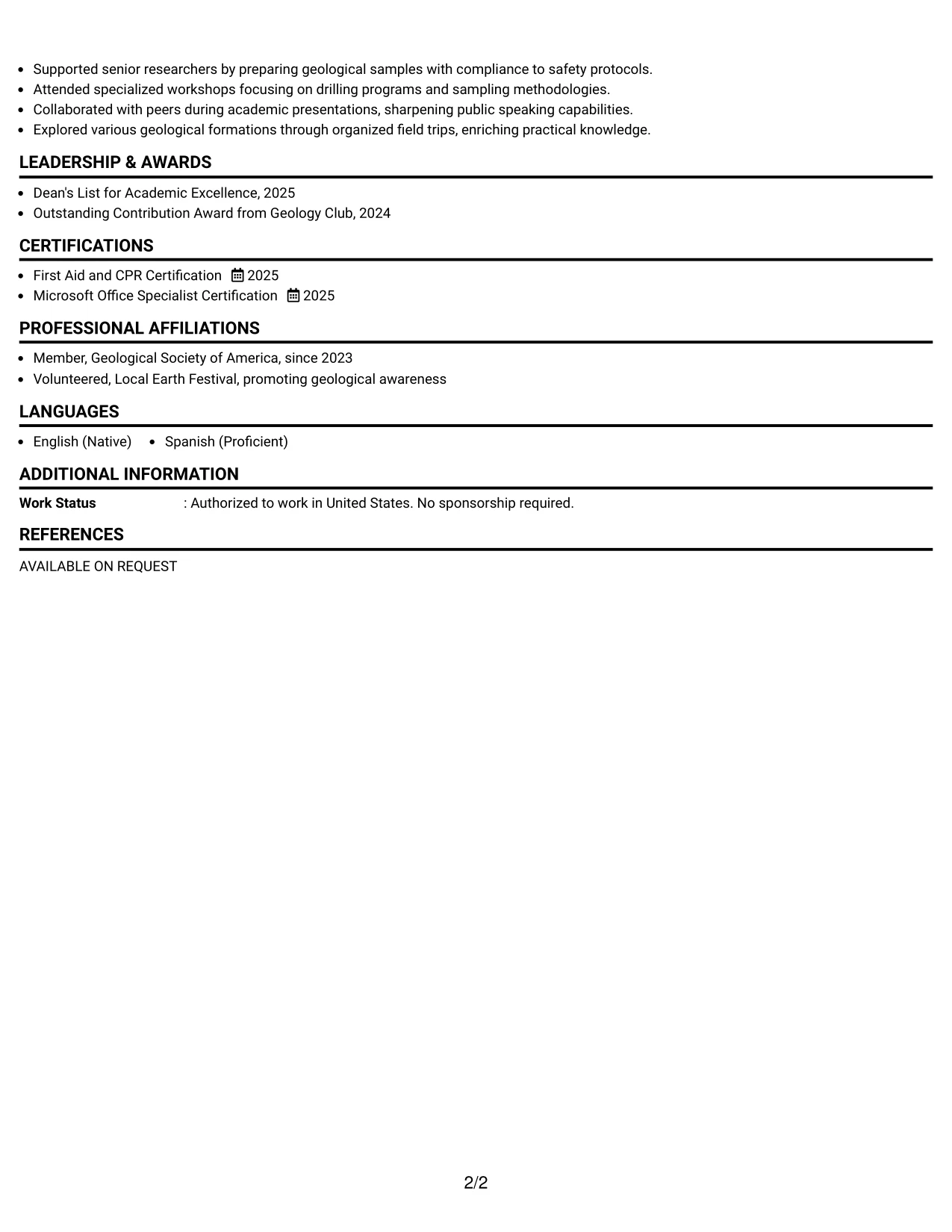 Resume Example Page 2
