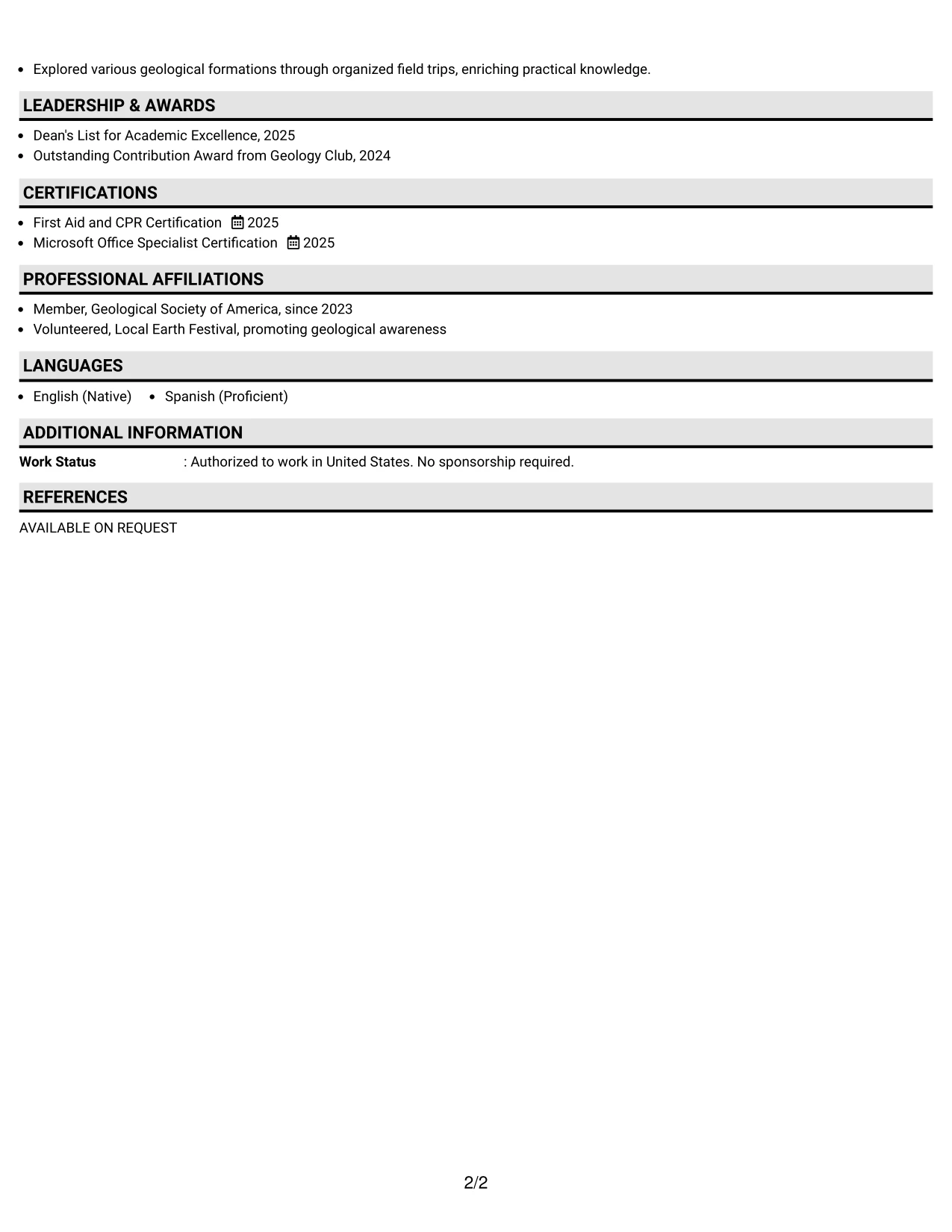 Resume Example Page 2