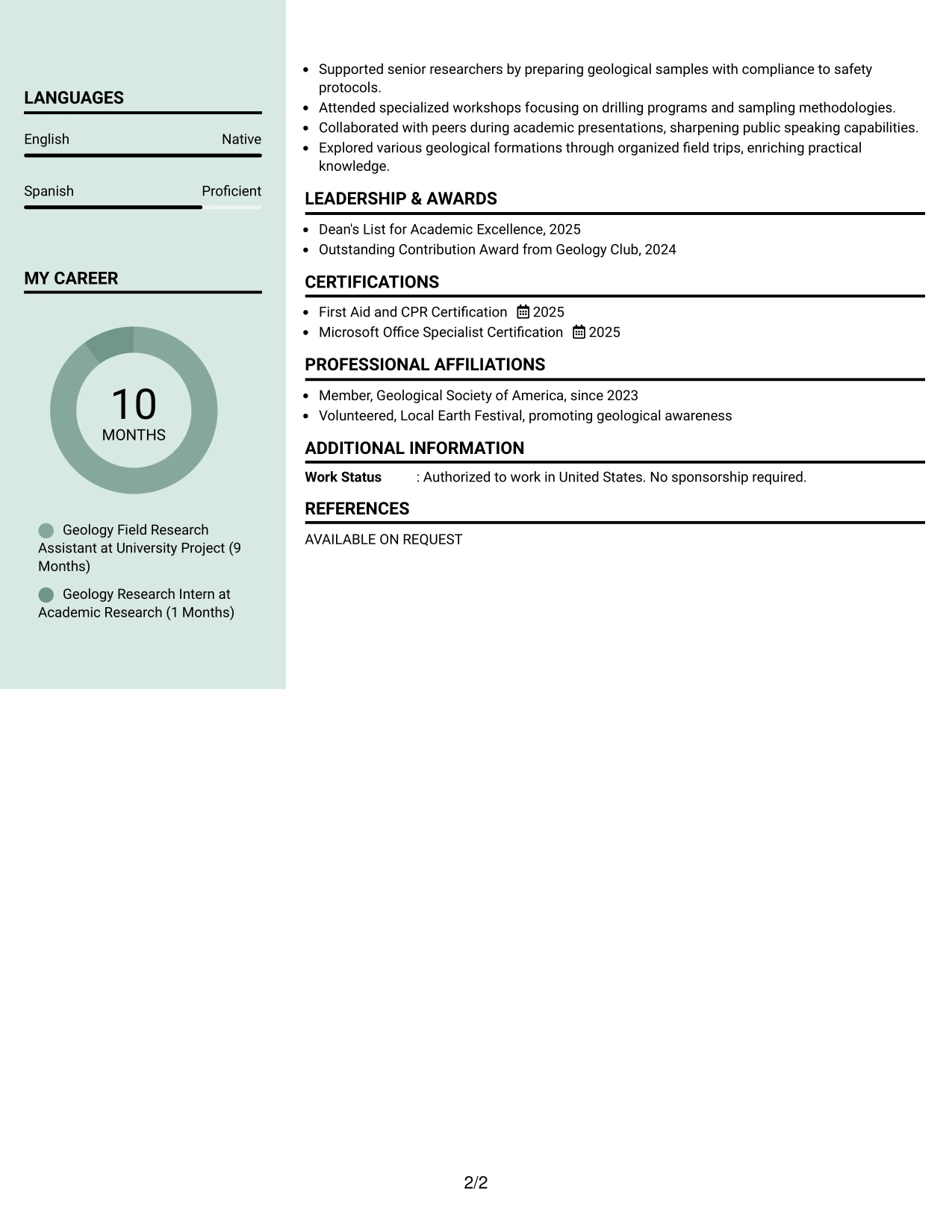 Resume Example Page 2