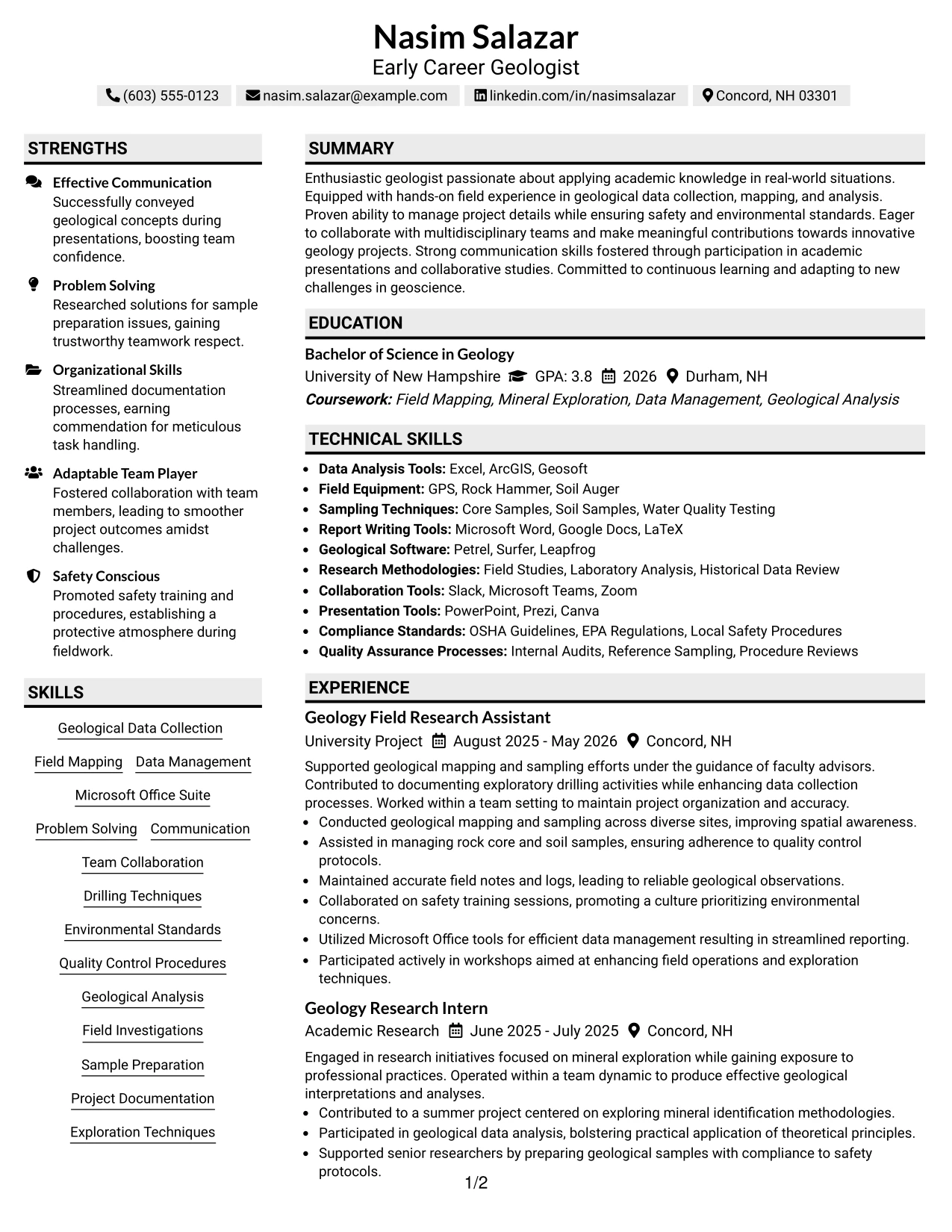Resume Example Page 1