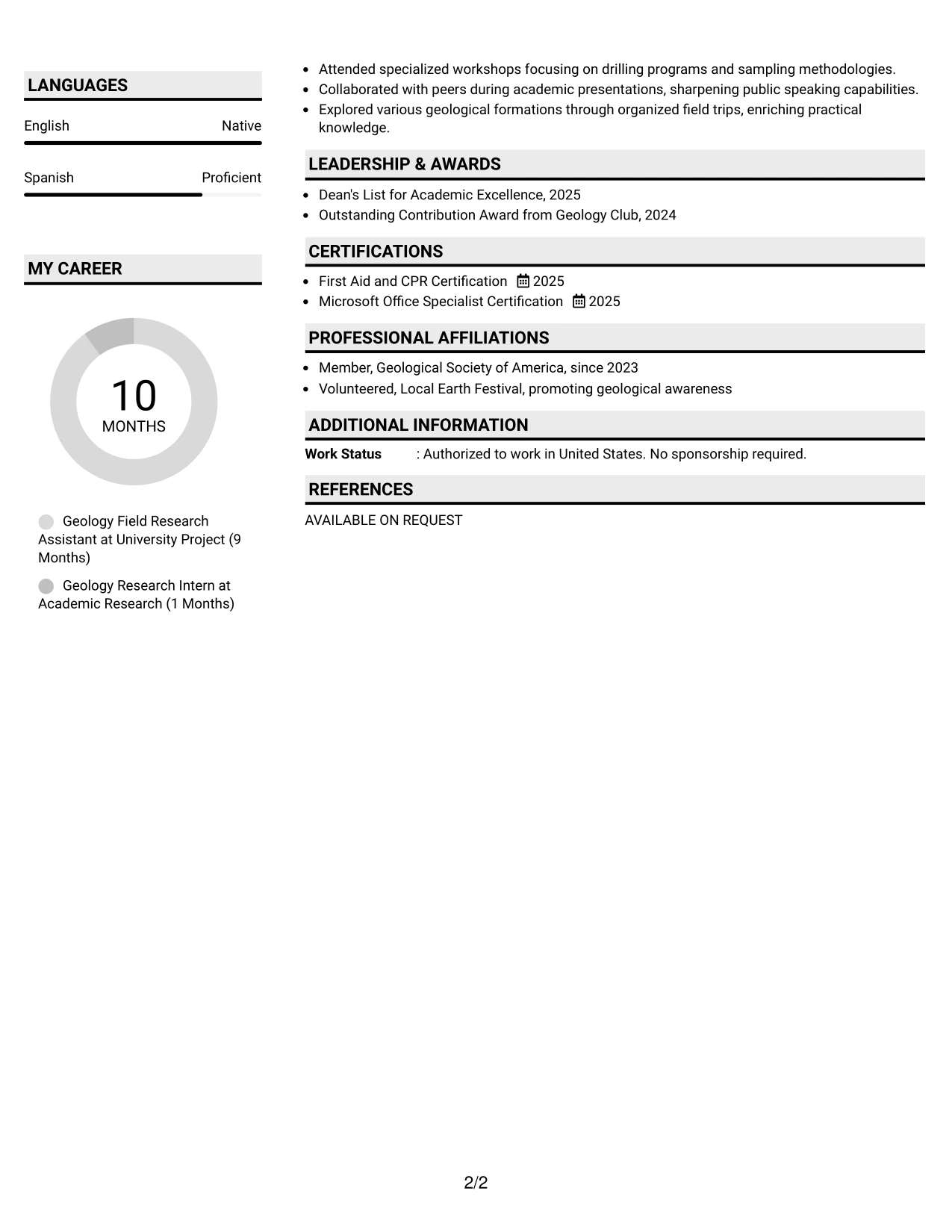 Resume Example Page 2