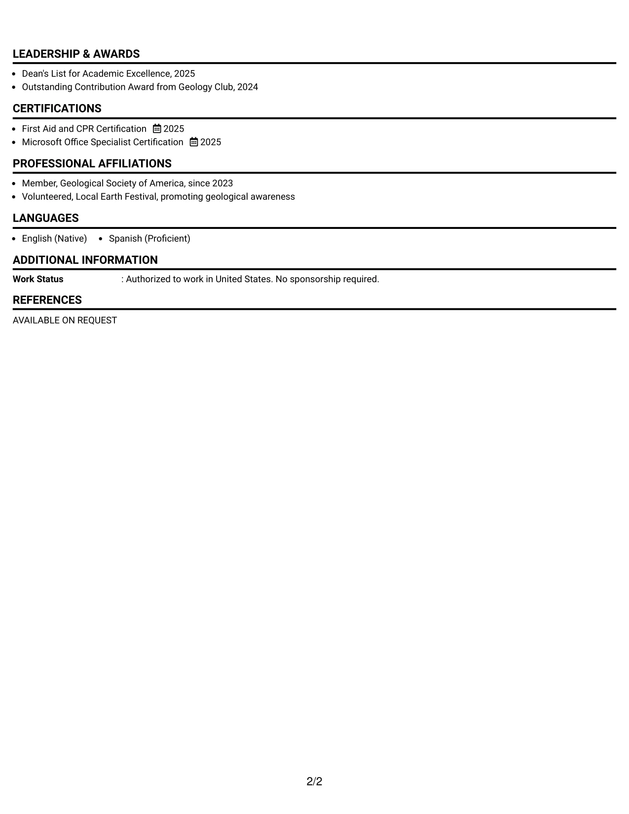 Resume Example Page 2