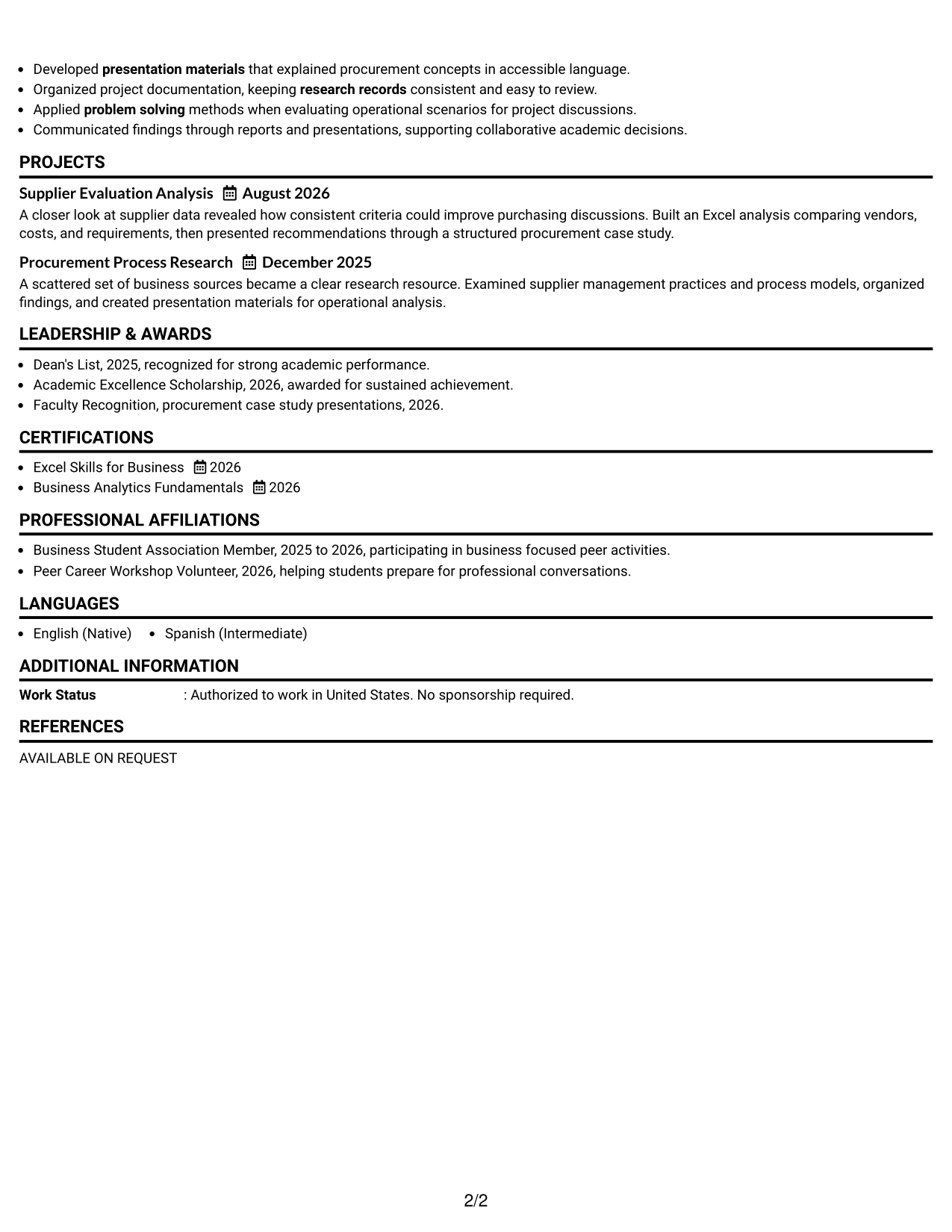 Resume Example Page 2