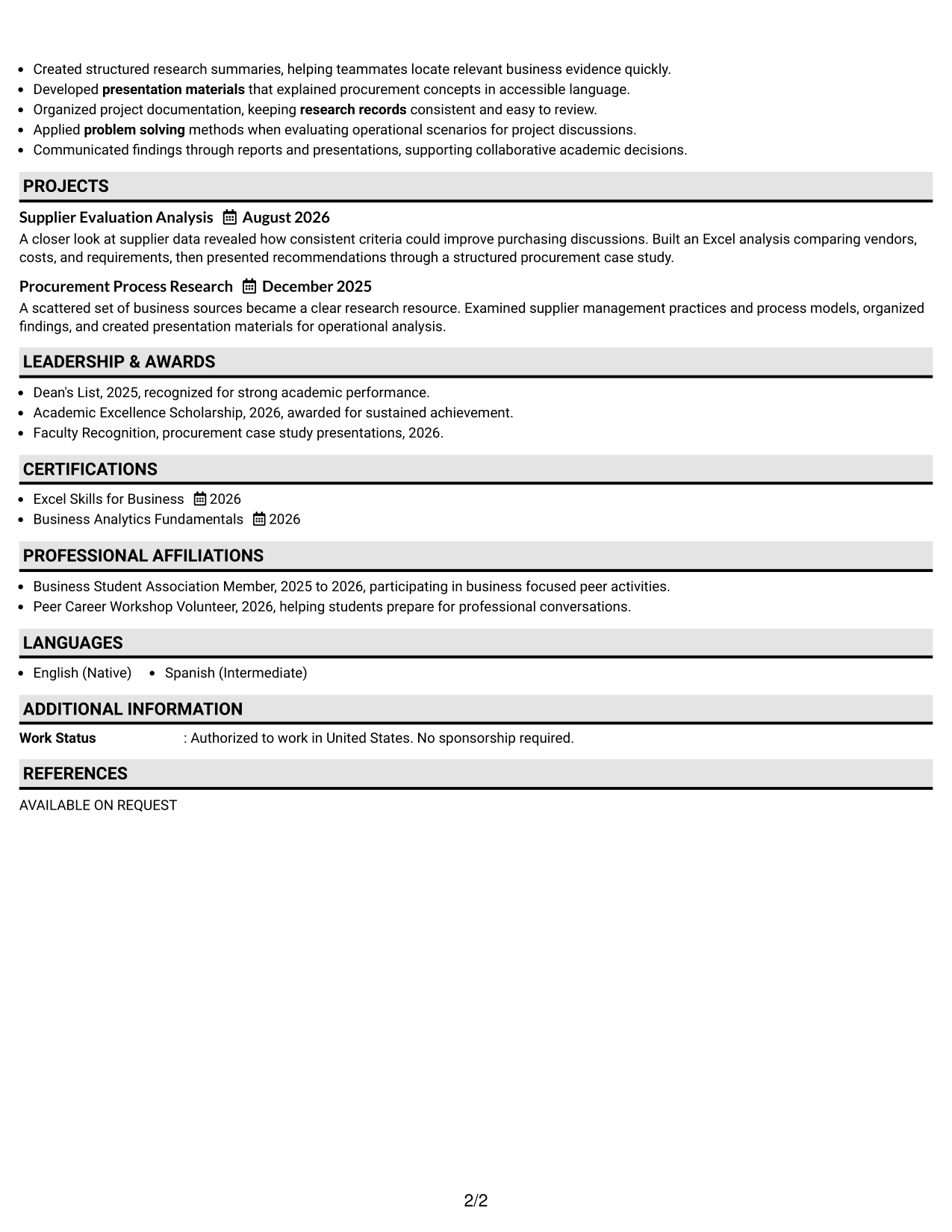 Resume Example Page 2