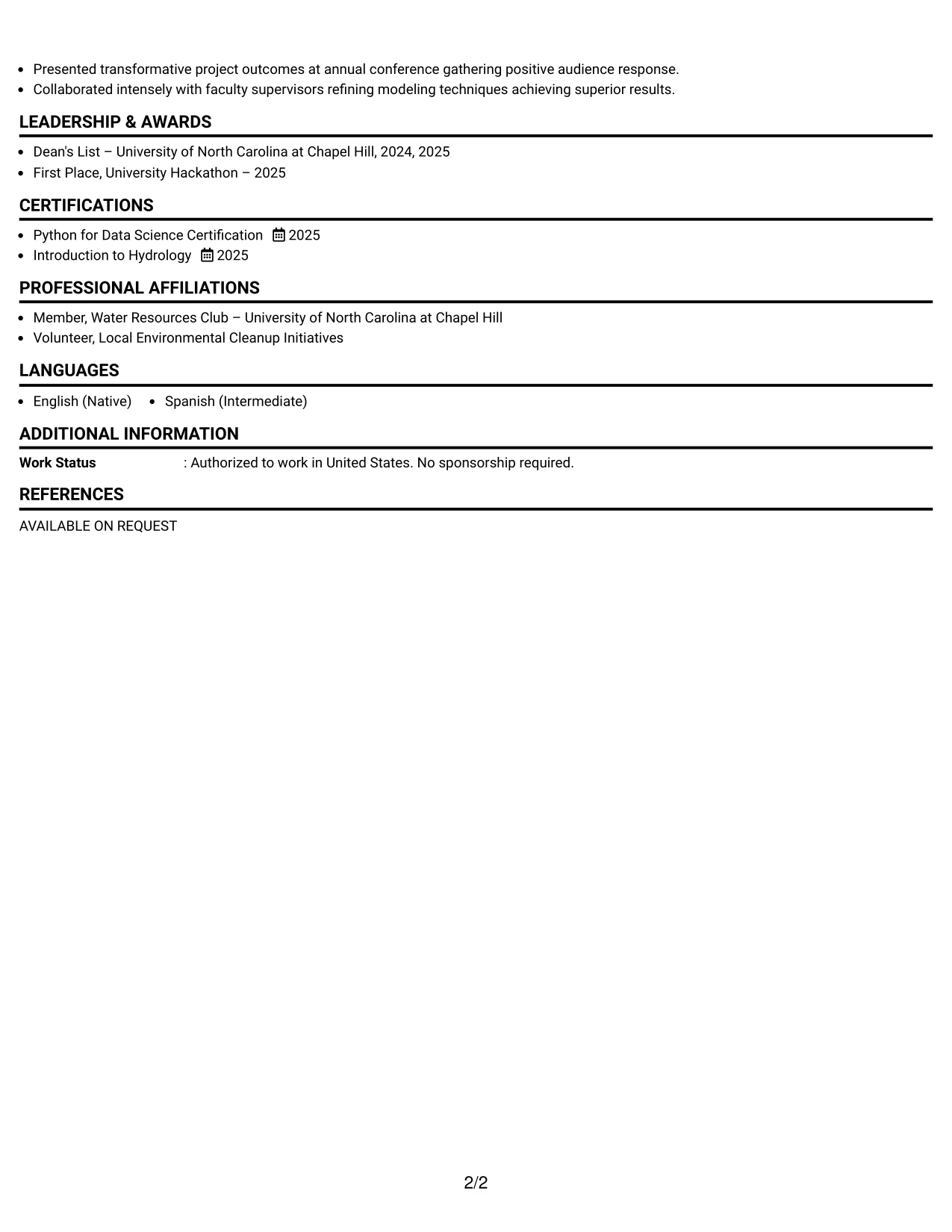 Resume Example Page 2