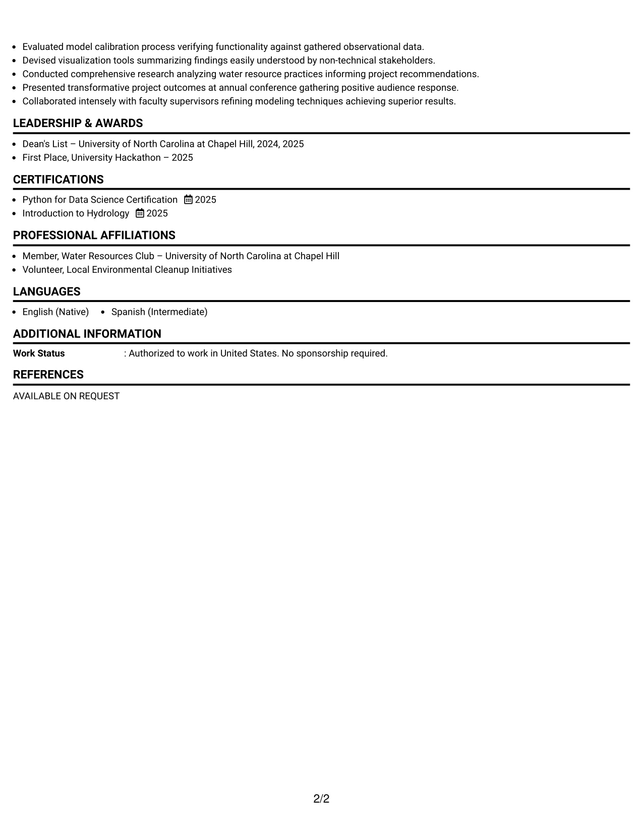 Resume Example Page 2