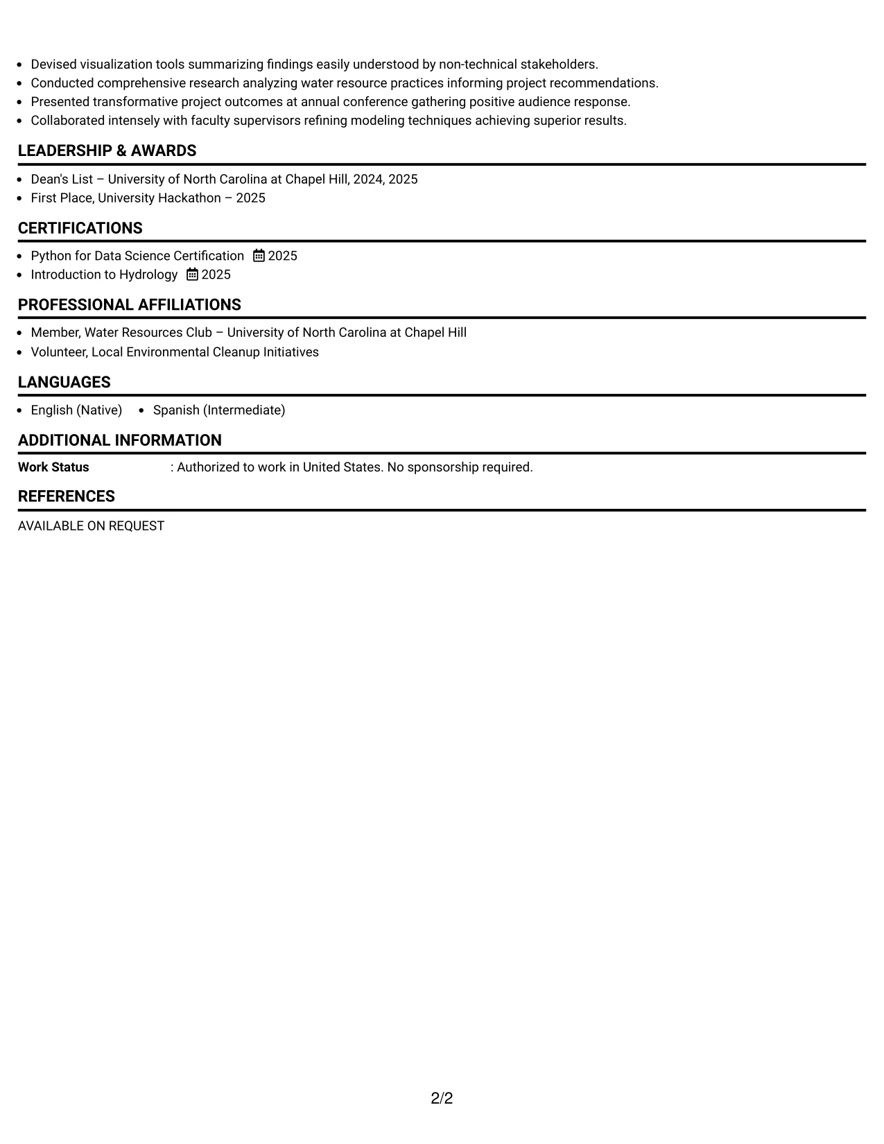 Resume Example Page 2