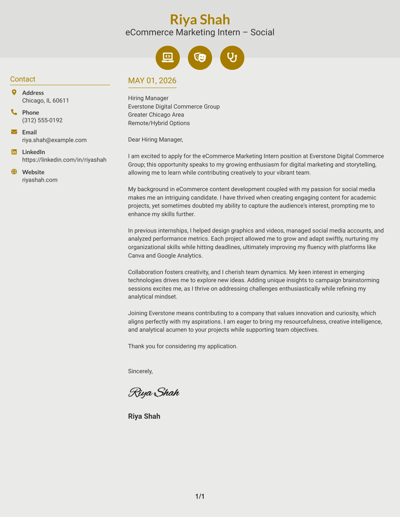 eCommerce Marketing Intern Cover Letter Example Modern Icon Format
