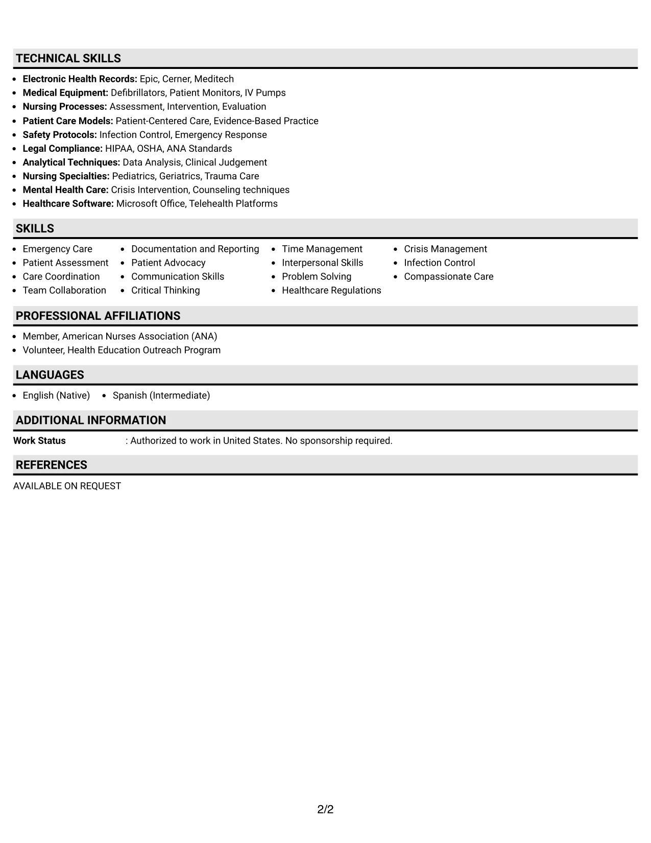 Resume Example Page 2