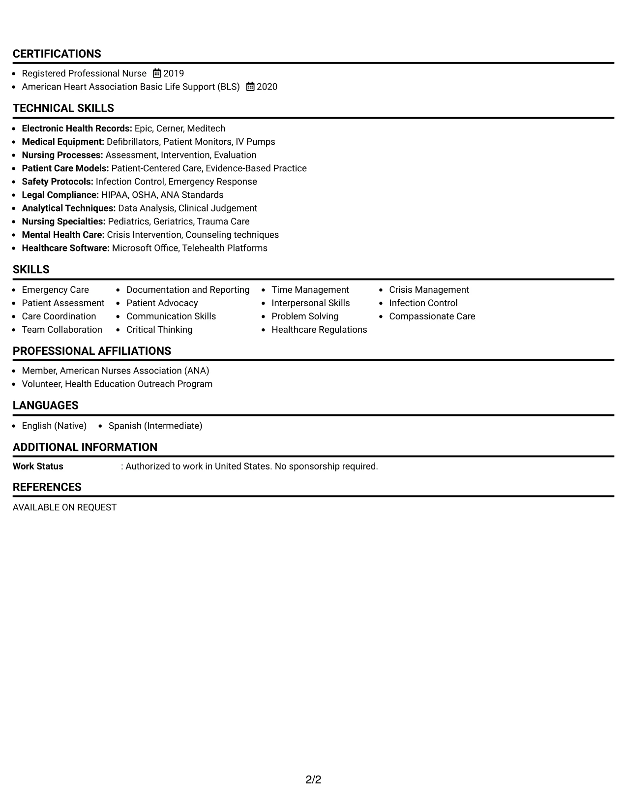 Resume Example Page 2