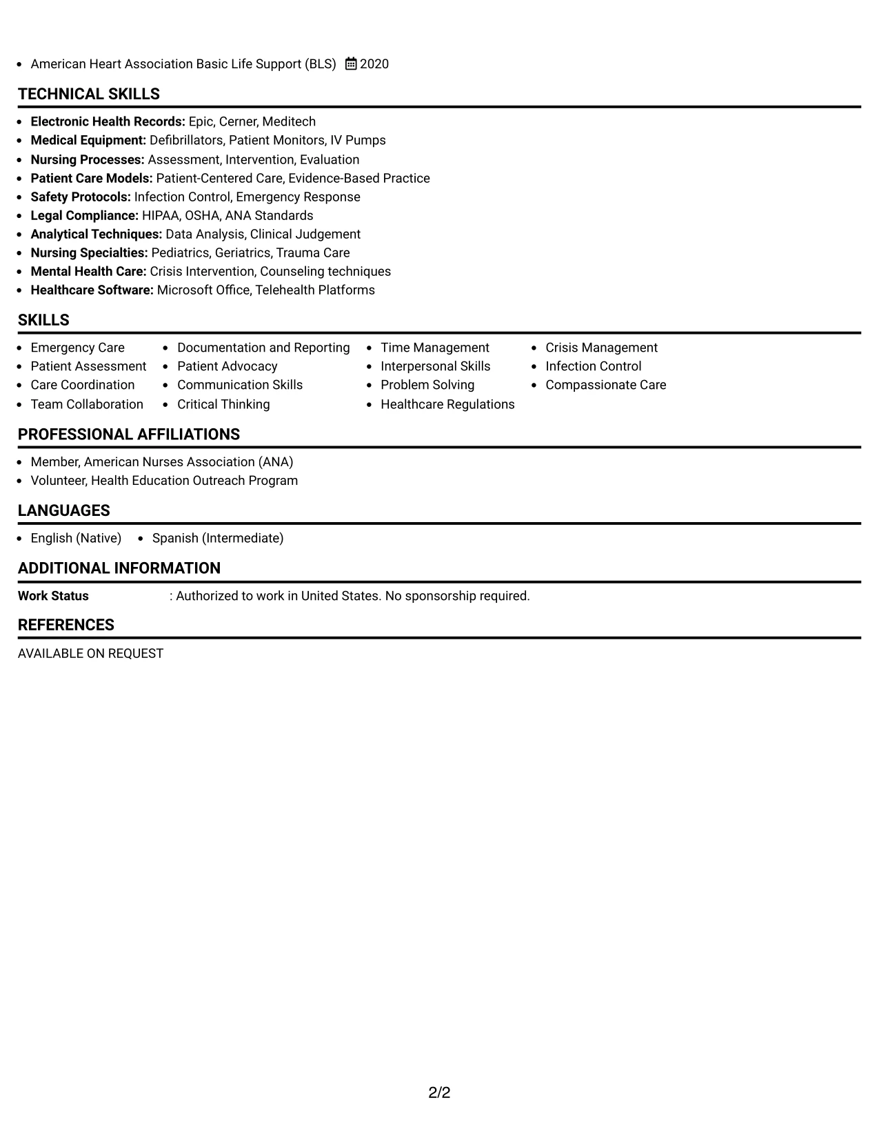 Resume Example Page 2