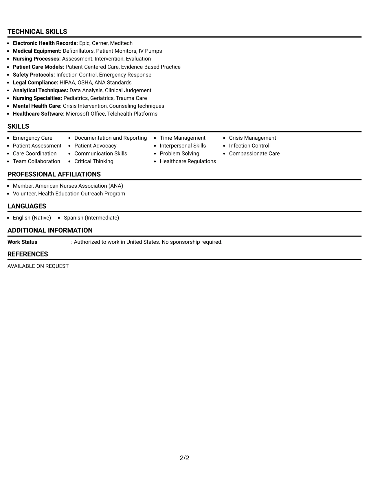 Resume Example Page 2